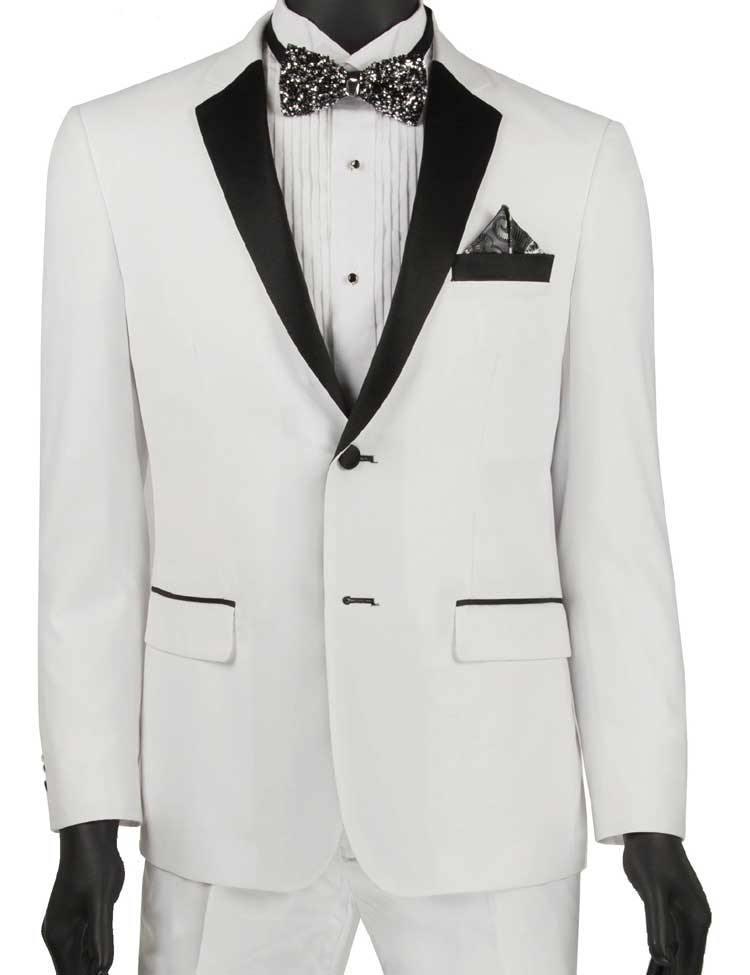 Ultra Slim Fit White with Black Lapel 2 Piece Tuxedo Suit for Men - Perfect for Weddings, Prom, Black Tie Events & Formal Occasions