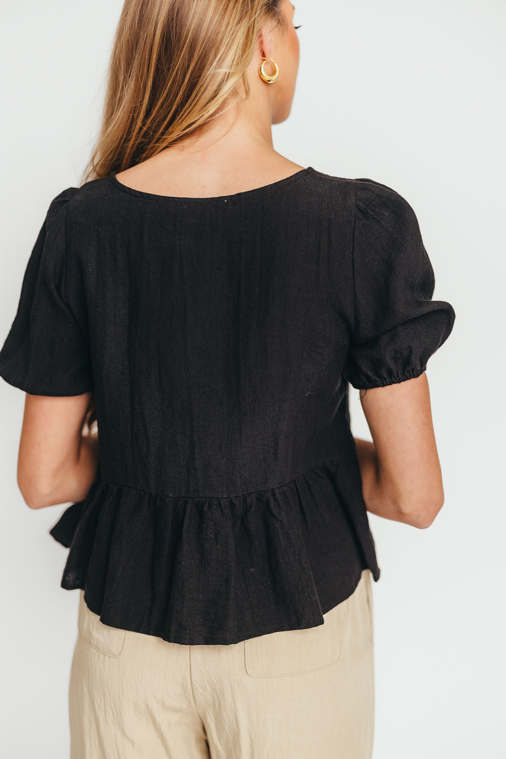Mylie Tie Top Woven Blouse - Women's Black Button-Up Shirt for Work, Office & Casual Outfits | Stylish & Comfortable Summer Fashion Top