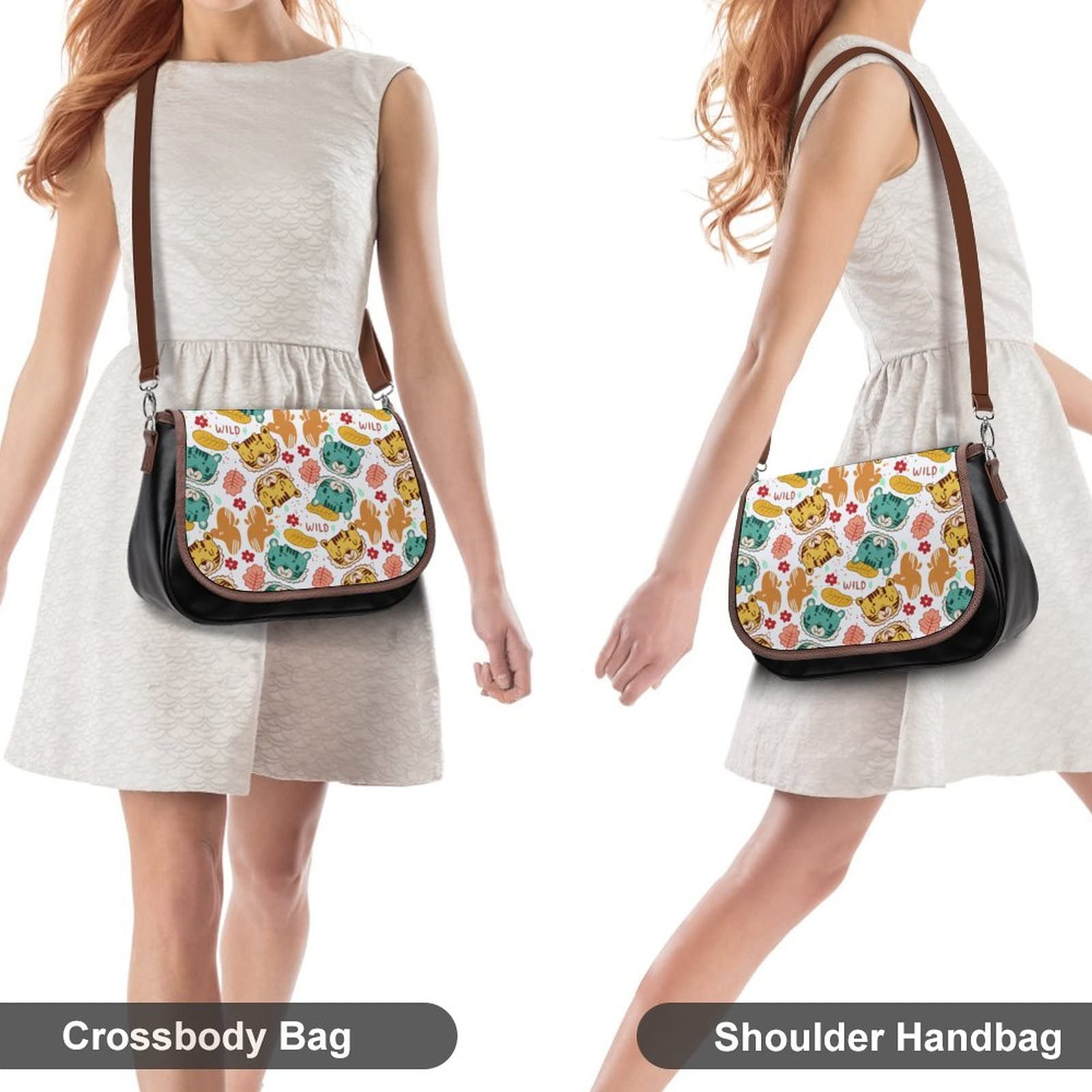 Stylish Printed Crossbody Shoulder Bag for Women - PU Leather Designer Satchel in Yellow & Green Tiger Pattern | Perfect for Travel, Shopping & Everyday Use