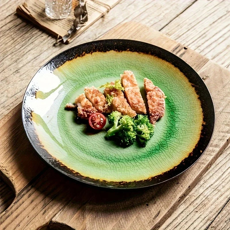 Premium Lava Glaze Ceramic Dinner Plate Set - Elegant & Durable Porcelain Plates for Everyday Dining, Restaurants, or Special Occasions