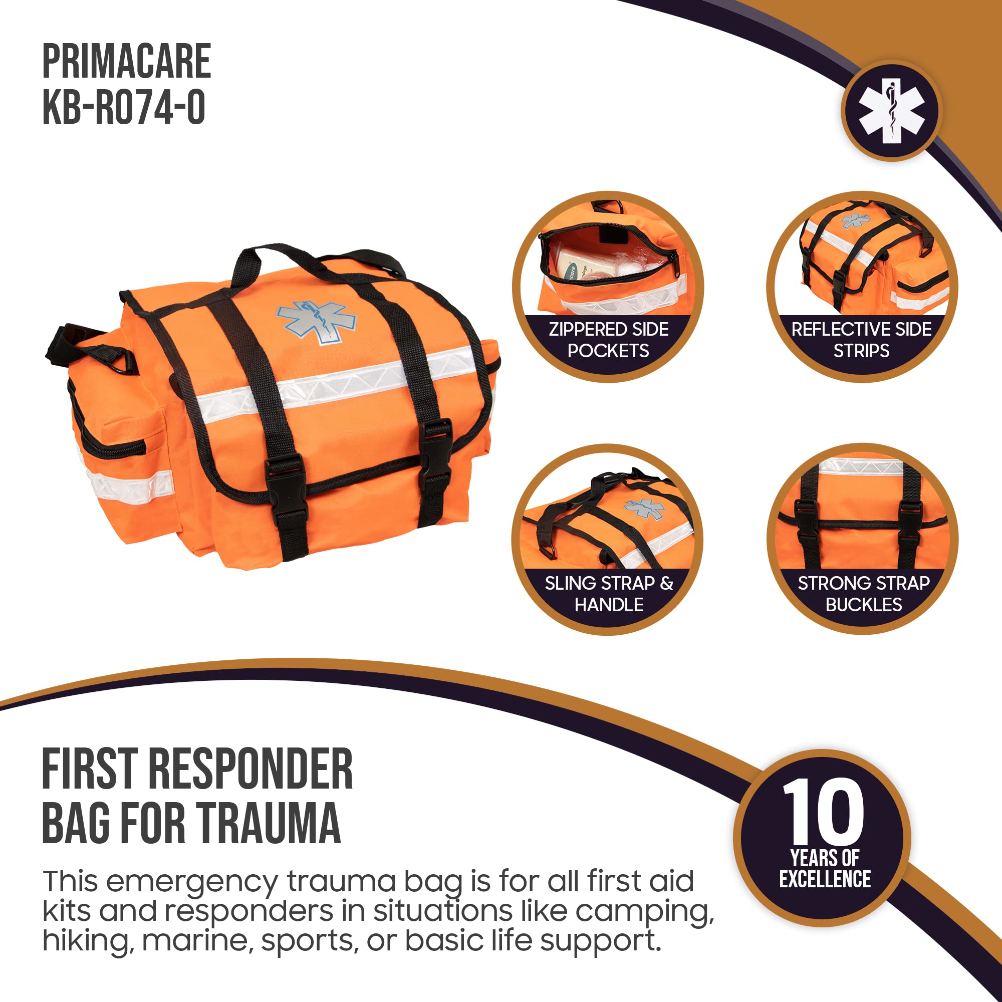 Primacare CSKB-RO74-O Case of 12 Empty First Responder Bags for Trauma, 17