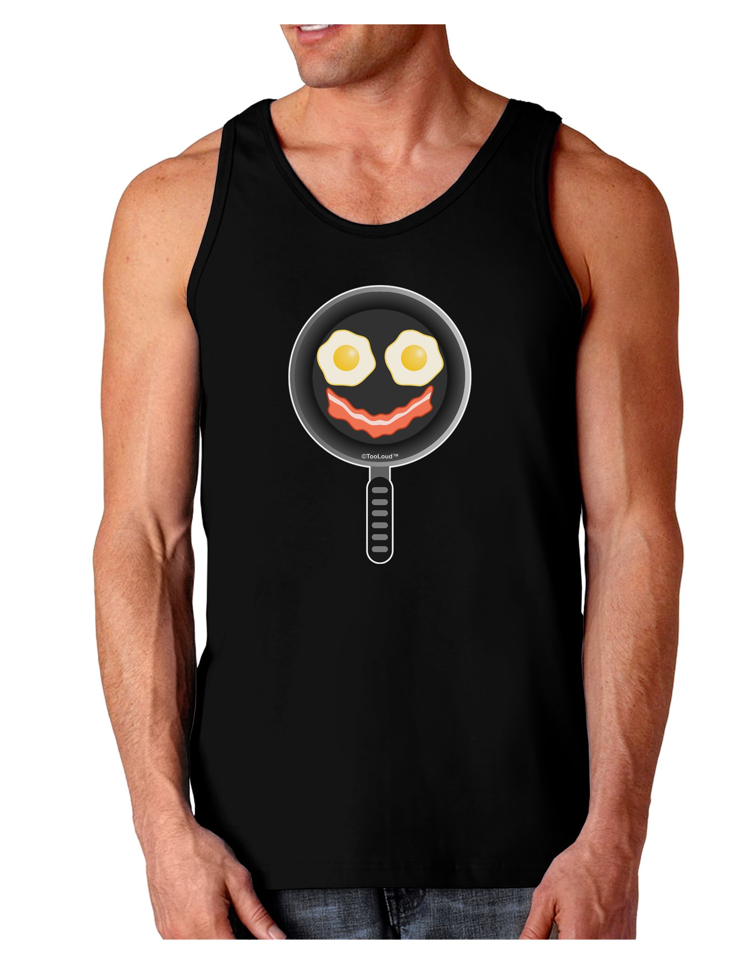 TooLoud Eggs and Bacon Graphic Print Dark Loose Fit Tank Top for Women - Casual Streetwear, Music Festivals & Summer Outfits