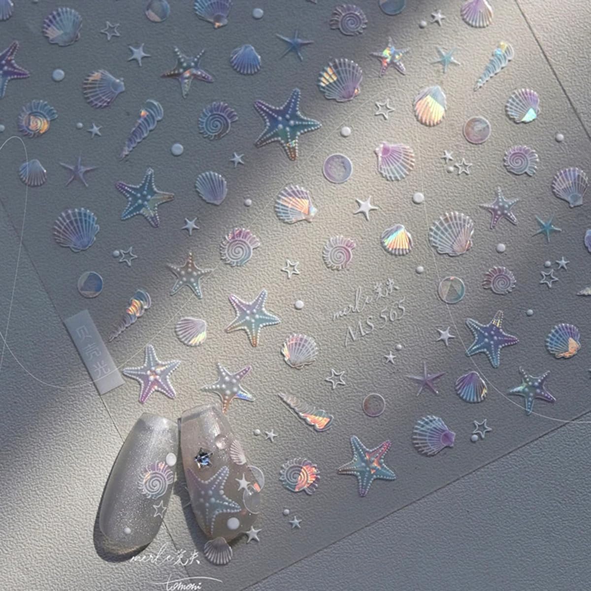5D Shiny Summer Seashell & Starfish Nail Art Stickers - Ocean Theme Acrylic Engraved Nail Decals for Women & Girls - Perfect for Beach Vacations, Summer Manicures & Nail Salon Designs
