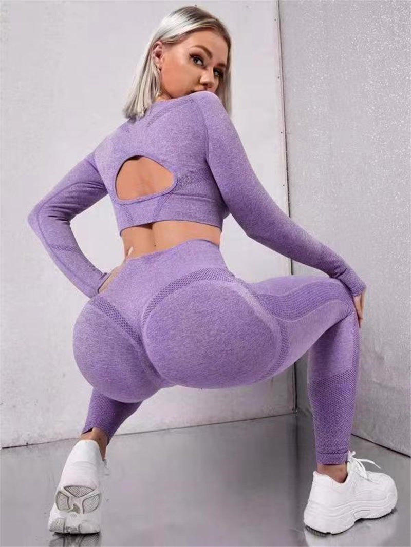 2-Piece Women's Workout Set - Long Sleeve Mesh Top & High Waist Butt Lifting Seamless Leggings | Gym Fitness Yoga Running Sportswear Outfit for Women | Perfect for Gym, Yoga, Running & Casual Wear