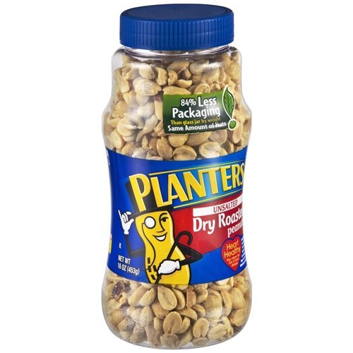 Dry Roasted Unsalted Planters Peanuts - 16 oz (1 lb) | Healthy Snack for Office, Gym & Travel | Bulk Packed for Freshness