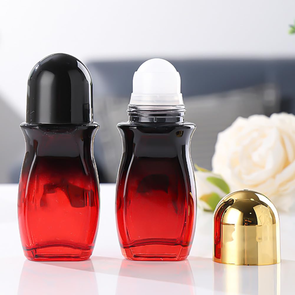 2-Pack 50ml Glass Roller Bottles with Roller Balls - Refillable Essential Oil Bottles for Perfume, Aromatherapy, DIY Skincare & Travel (Large Rollerball Bottles for Easy Application)