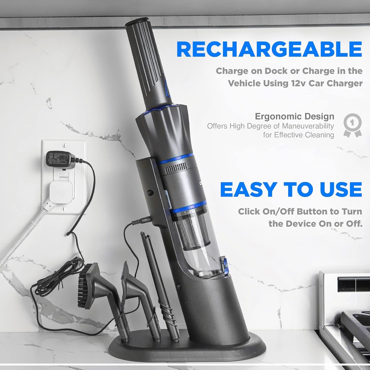 Ruvio PRO Cordless Handheld Vacuum Cleaner - Powerful Portable Vacuum for Home, Car, Pet Hair & Hardwood Floors - 2X HEPA Filtration System - Ideal for Quick Cleanups, Car Detailing & Pet Hair Removal (As Seen on TV)