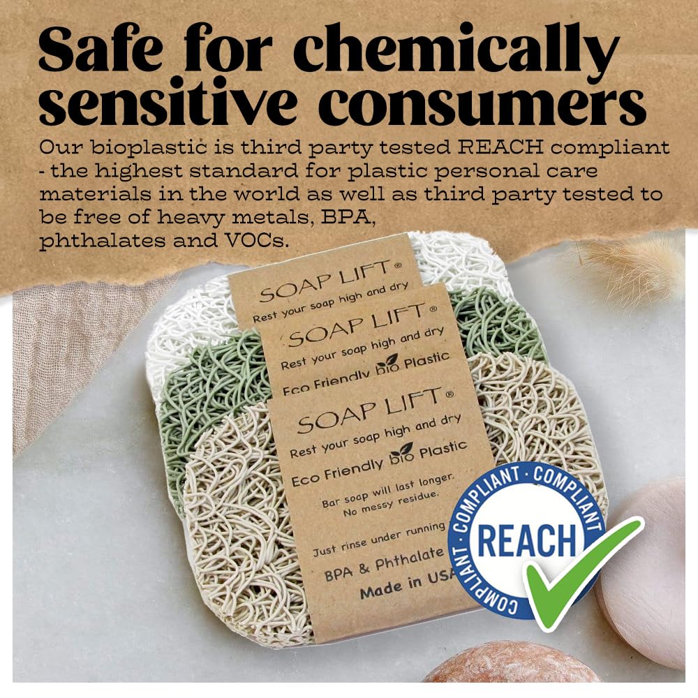Eco-Friendly Soap Saver Set - 3-Pack Bar Soap Holder & Soap Tray for Shower, Bathroom Sink & Spa - Durable Sage White & Bone Soap Dish for Shampoo Bars | Perfect for Bathroom Organization & Sustainable Living