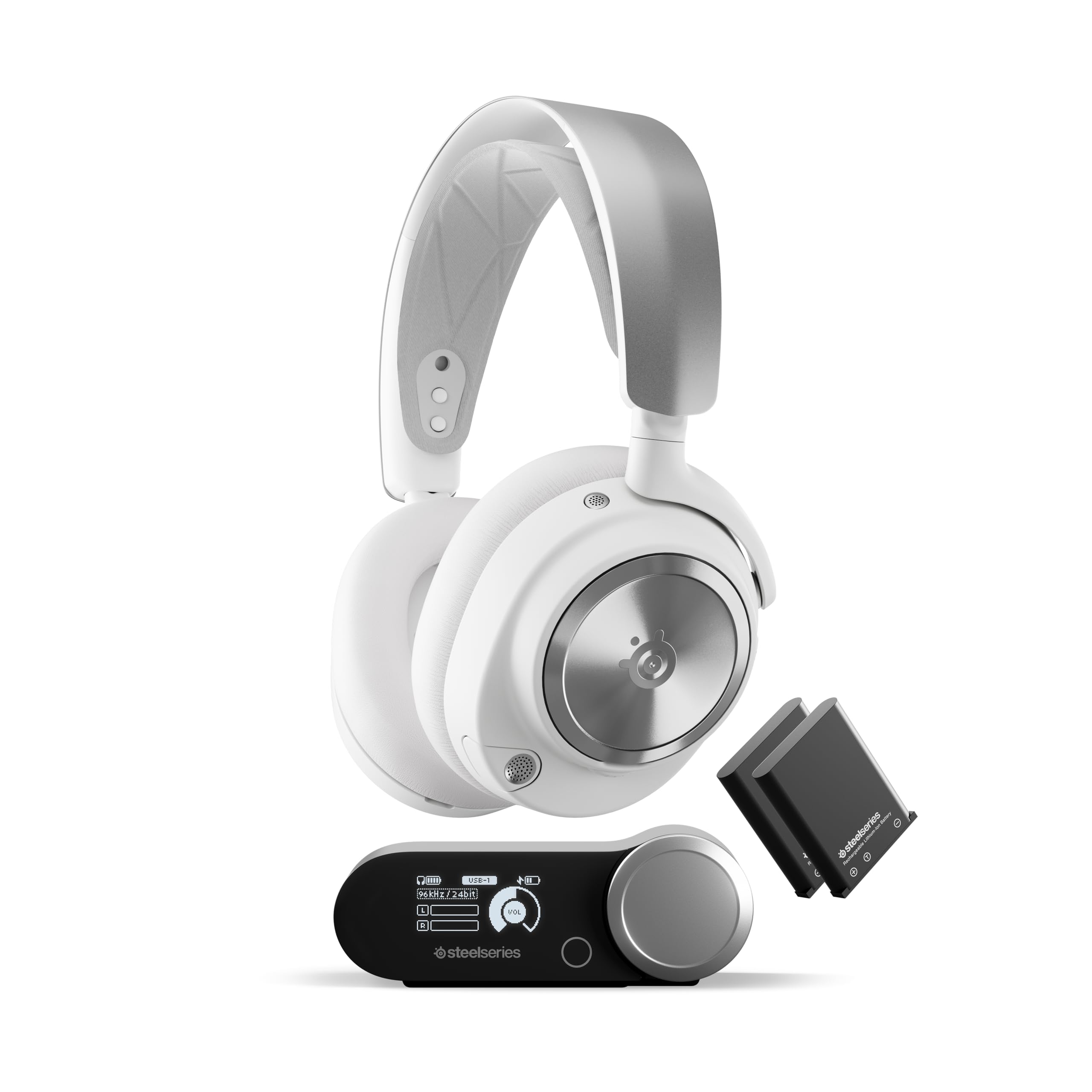 SteelSeries Arctis Nova Pro Wireless Gaming Headset with Active Noise Cancellation - Hi-Res Neodymium Drivers - Infinity Power System - ClearCast Gen 2 Mic - Multi-Platform Compatible (PC, PS5, Nintendo Switch, Mobile) - White - Perfect for Competitive Gaming, Streaming & Home Office Use