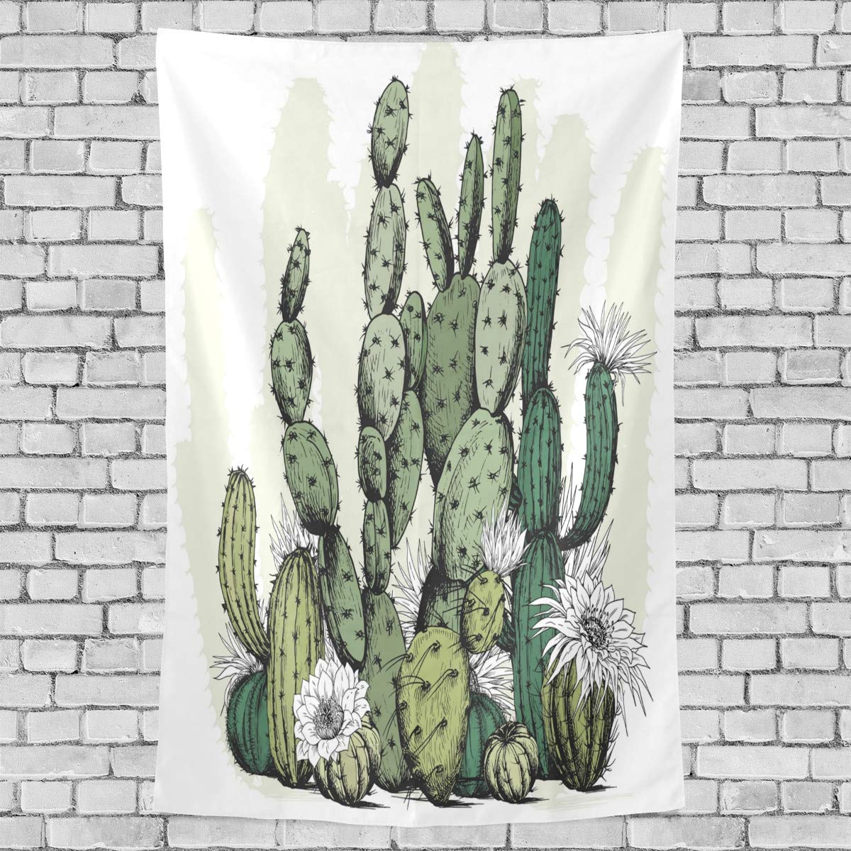 Cactus Tapestry with Bear & White Flowers - 60x40 Inch Vertical Wall Hanging, Polyester Boho Wall Art for Bedroom Headboard & Living Room Decor | Perfect for Dorm, Nursery & Bohemian Home Decor