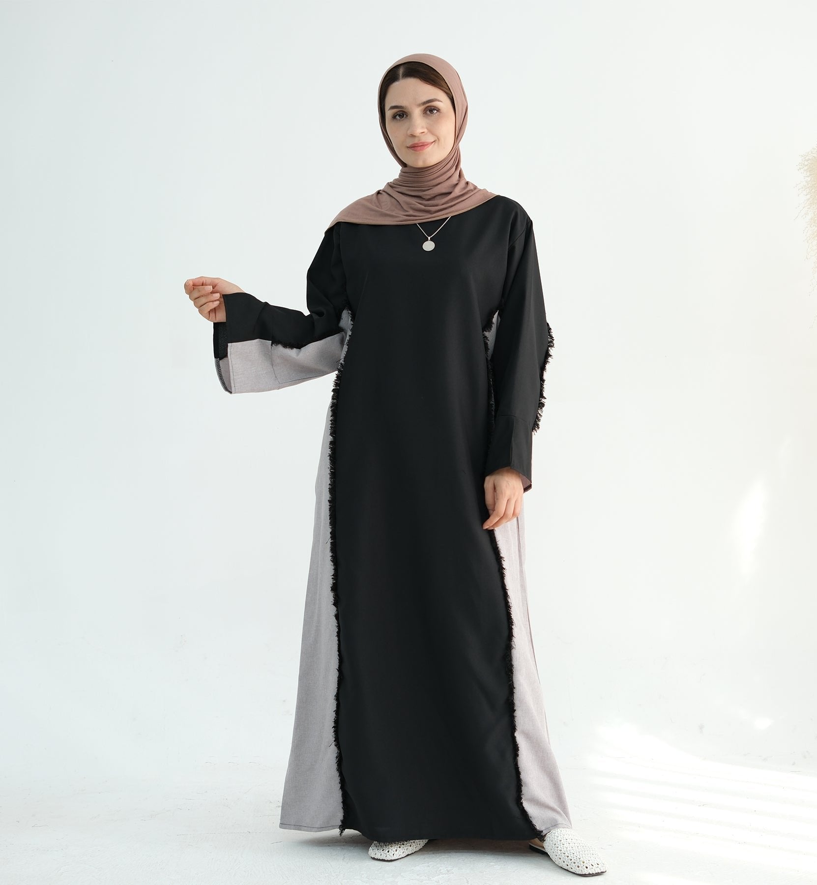 Blair Fringe Abaya Dress - Elegant Black Muslim Abaya with Decorative Fringe | Perfect for Prayer, Mosque, and Special Occasions