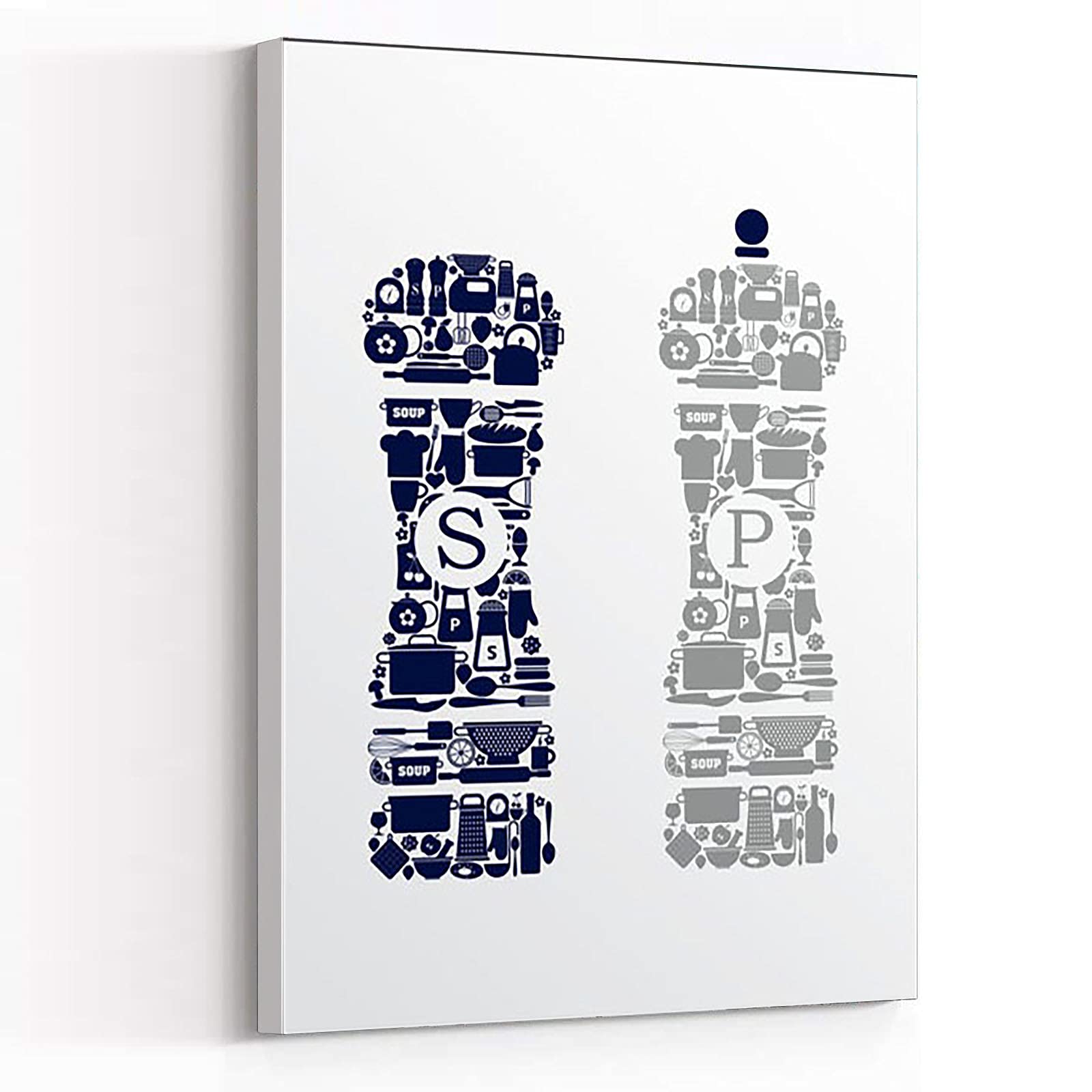 Navy Blue Gray Kitchen Wall Art - 8x12 Framed Canvas for Dining Room Decor