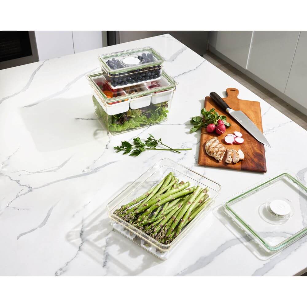 iDesign Large Tall Fridge Storage Container with Removable Insert Trays - Perfect for Organizing Leftovers, Meal Prep, and Beverages in Your Refrigerator