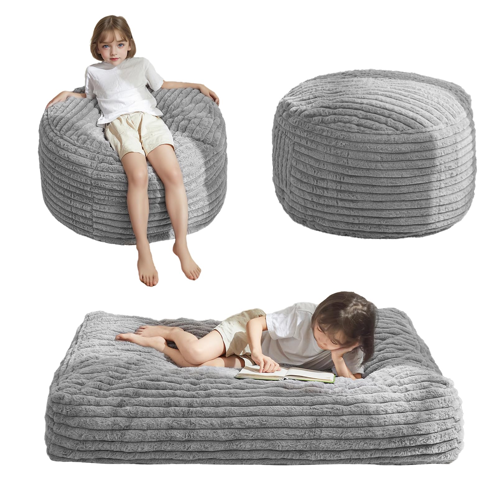MAXYOYO Kids Bean Bag Chair Bed - Convertible Children's Bean Chair to Floor Mattress (Grey) | Perfect for Playrooms, Bedrooms & Reading Nooks