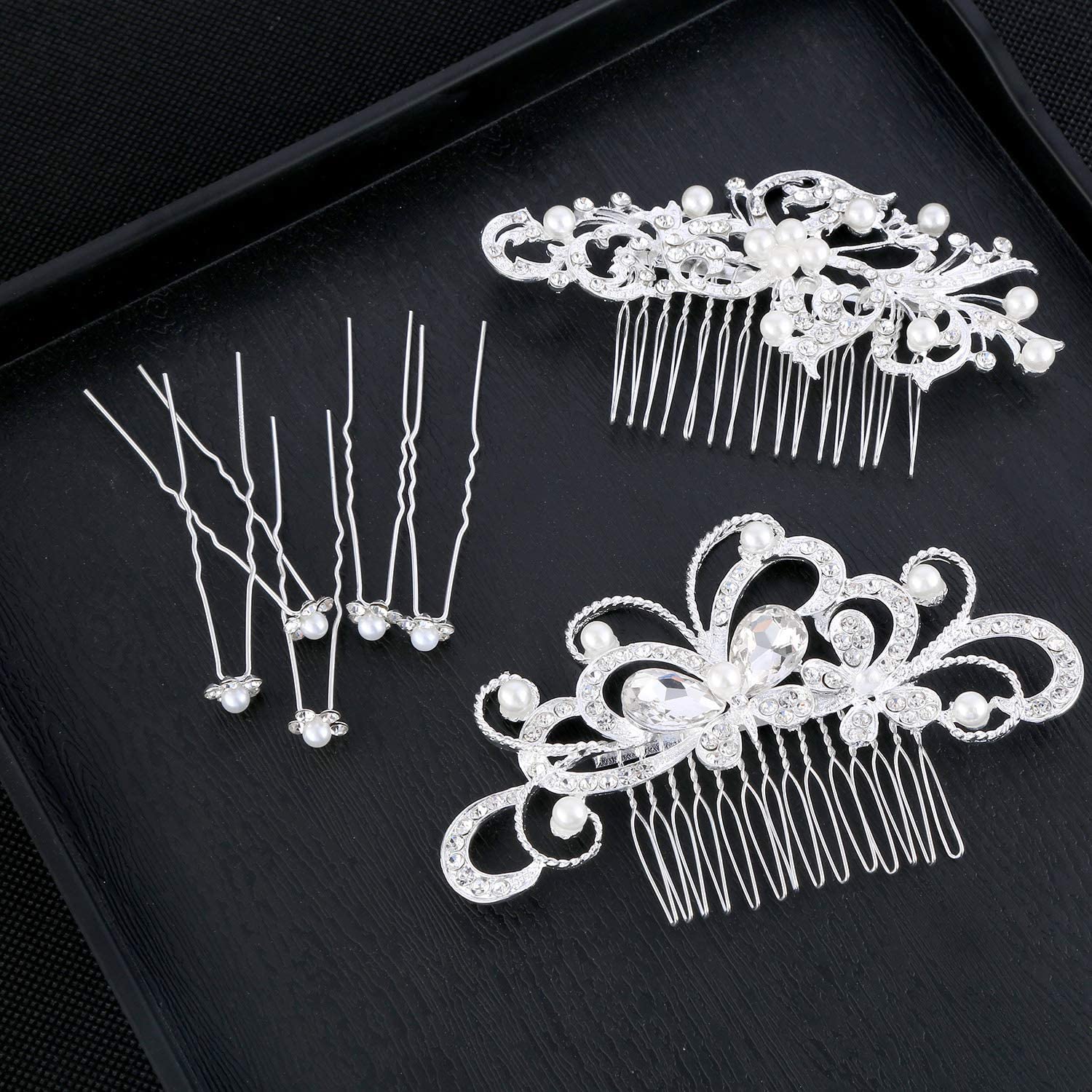 24-Piece Rhinestone Wedding Hair Comb Set with Pearl Hair Clips - U-Shaped Bridal Hair Pins for Brides & Bridesmaids - Perfect for Weddings, Prom, Parties & Special Occasions