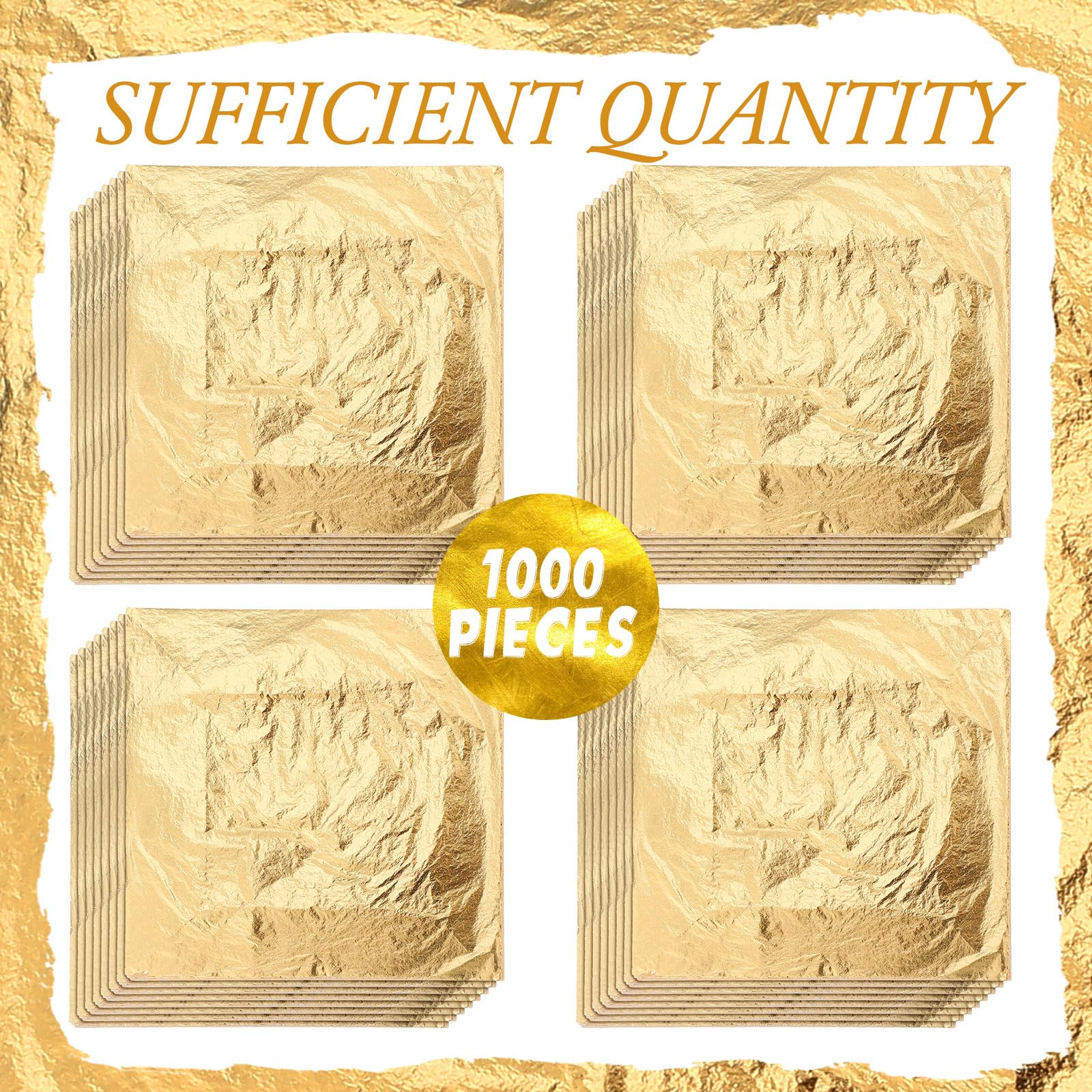 Premium 1000 Sheets Imitation Gold Leaf Foil - 5.5x5.5 Inch (14x14cm) Gold Foil Paper for DIY Gilding, Painting, Furniture Decoration & Craft Projects - Perfect for Art, Home Decor, Wedding Invitations & Scrapbooking