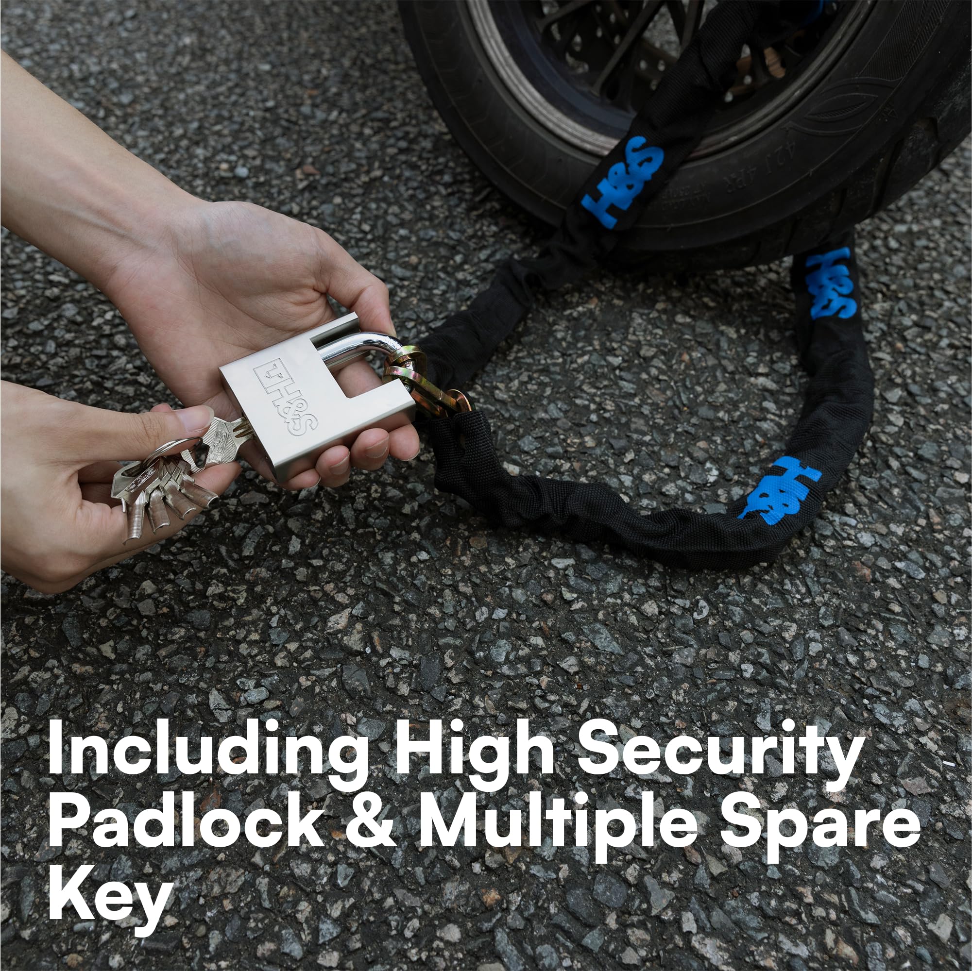 H&S Heavy Duty Bike Chain Lock - 6mm x 1.2m High Security Anti-Theft Lock with Key for Electric Scooter, Motorcycle, Bicycle - Ideal for Urban Commuting & Outdoor Parking