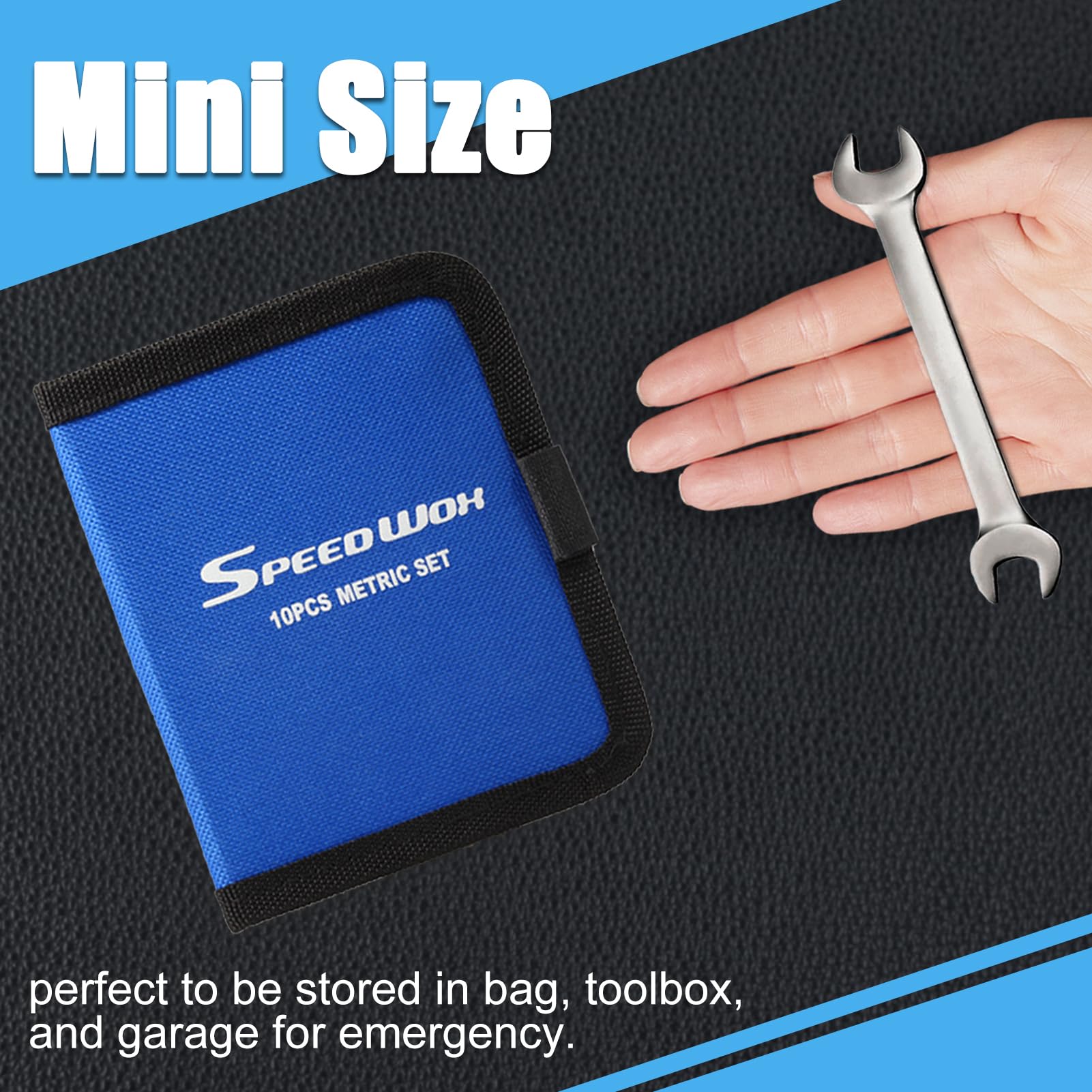 SPEEDWOX 10-Pocket Wrench Tool Storage Bag - Canvas Tool Pouch Organizer for Mini Wrenches (Metric 4-11mm) with Protective Flap - Durable Blue Tool Organizer for Mechanics, DIY Projects & Home Repair