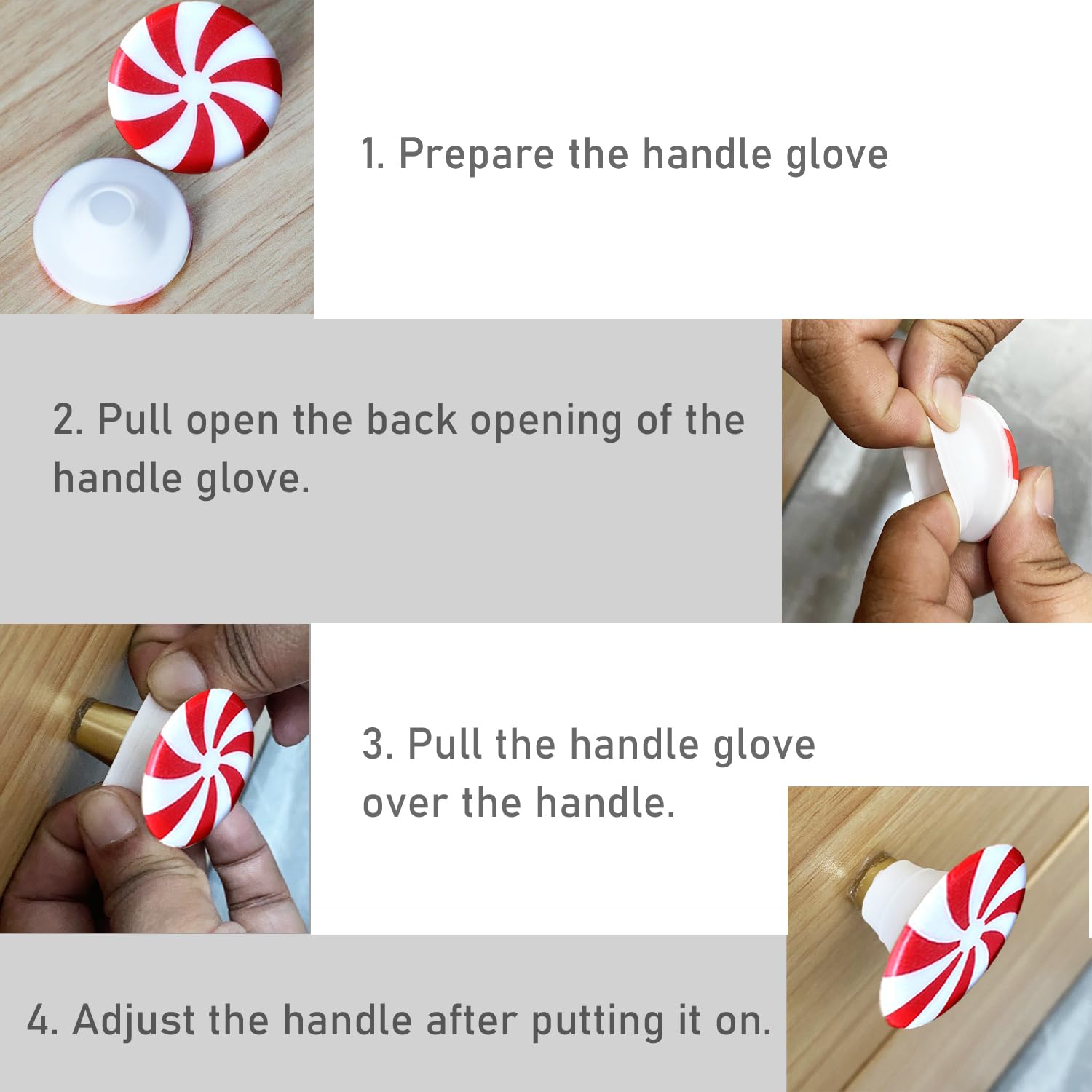 FOTN Red and White Acrylic Candy Cane Cabinet Knob Covers - 24-Pack Silicone Kitchen Cabinet Handles for Christmas Decor, Child Safety, and Home Protection (7-Petal Design) - Perfect for Kitchen, Living Room, Bedroom, and Nursery Cabinets