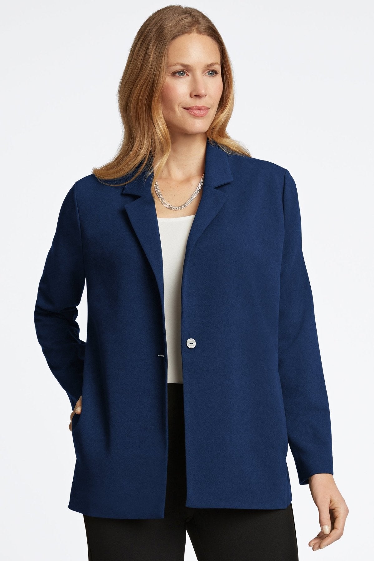 Morgan Knit Crepe Long Sleeve Blazer for Women - Elegant Stretch Office Jacket - Business Casual Work Wear - Perfect for Meetings, Office & Professional Events