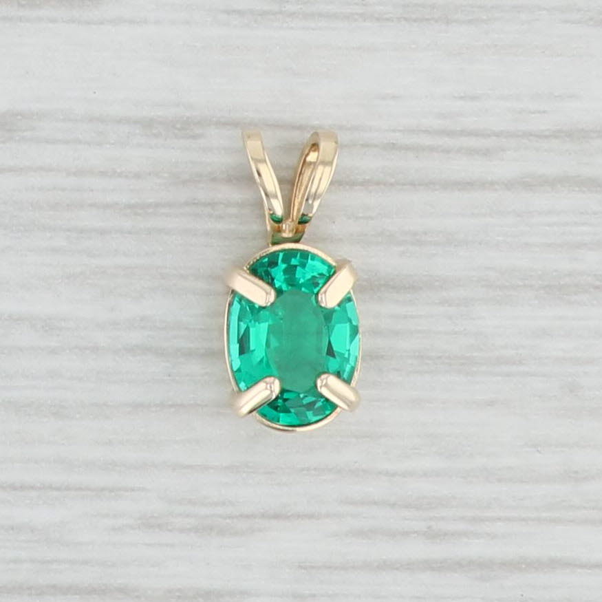 0.45ct Lab Created Emerald Pendant in 14k Yellow Gold - May Birthstone Oval Solitaire Necklace for Women - Perfect Gift for Mother's Day, Anniversary & Special Occasions