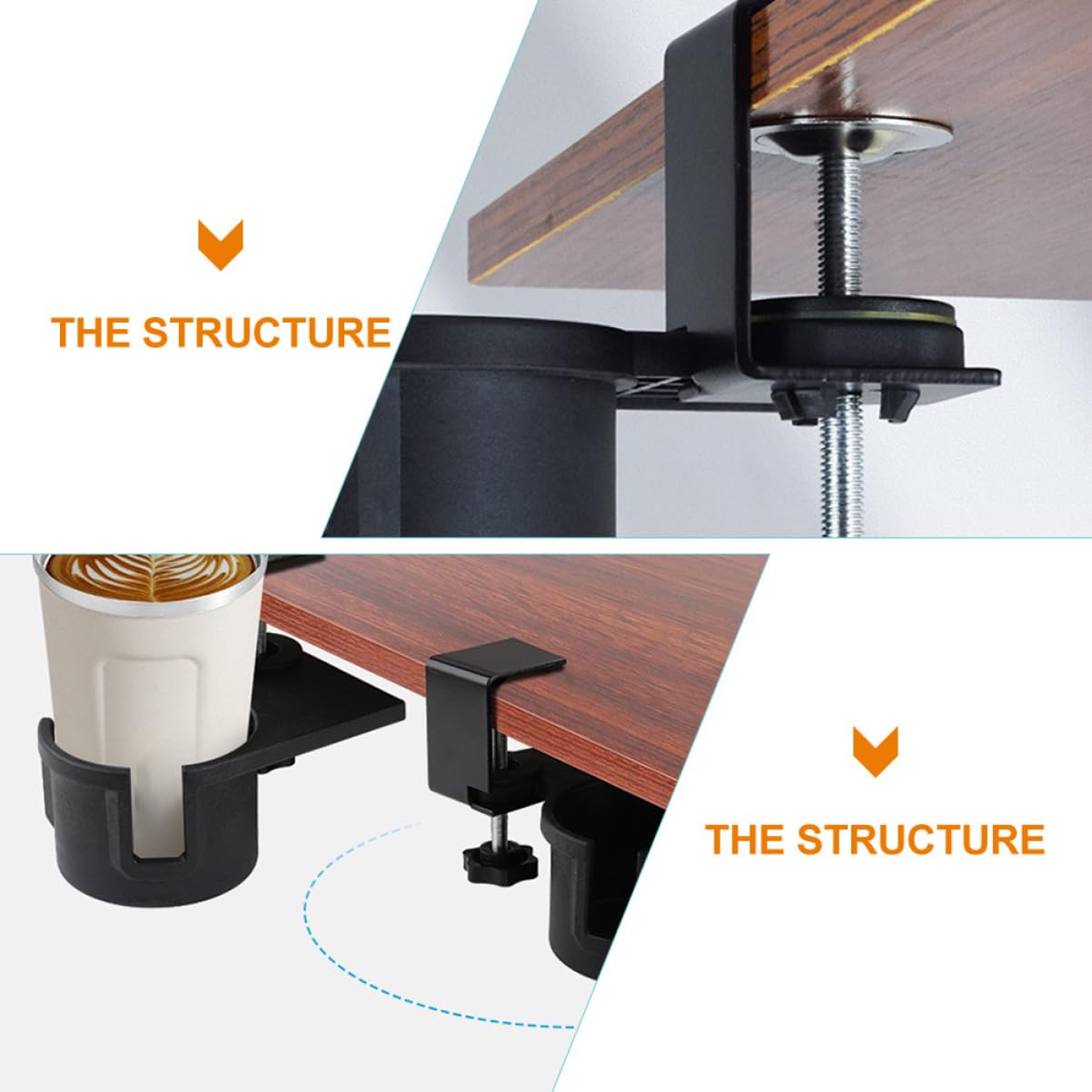 4-Pack Clip-On Cup Holders for Desk & Sofa - Universal Desk Side Bottle Holder, Couch Cup Clip, Computer Desk Drink Clamp - Perfect for Office, Gaming, Study & Home Use
