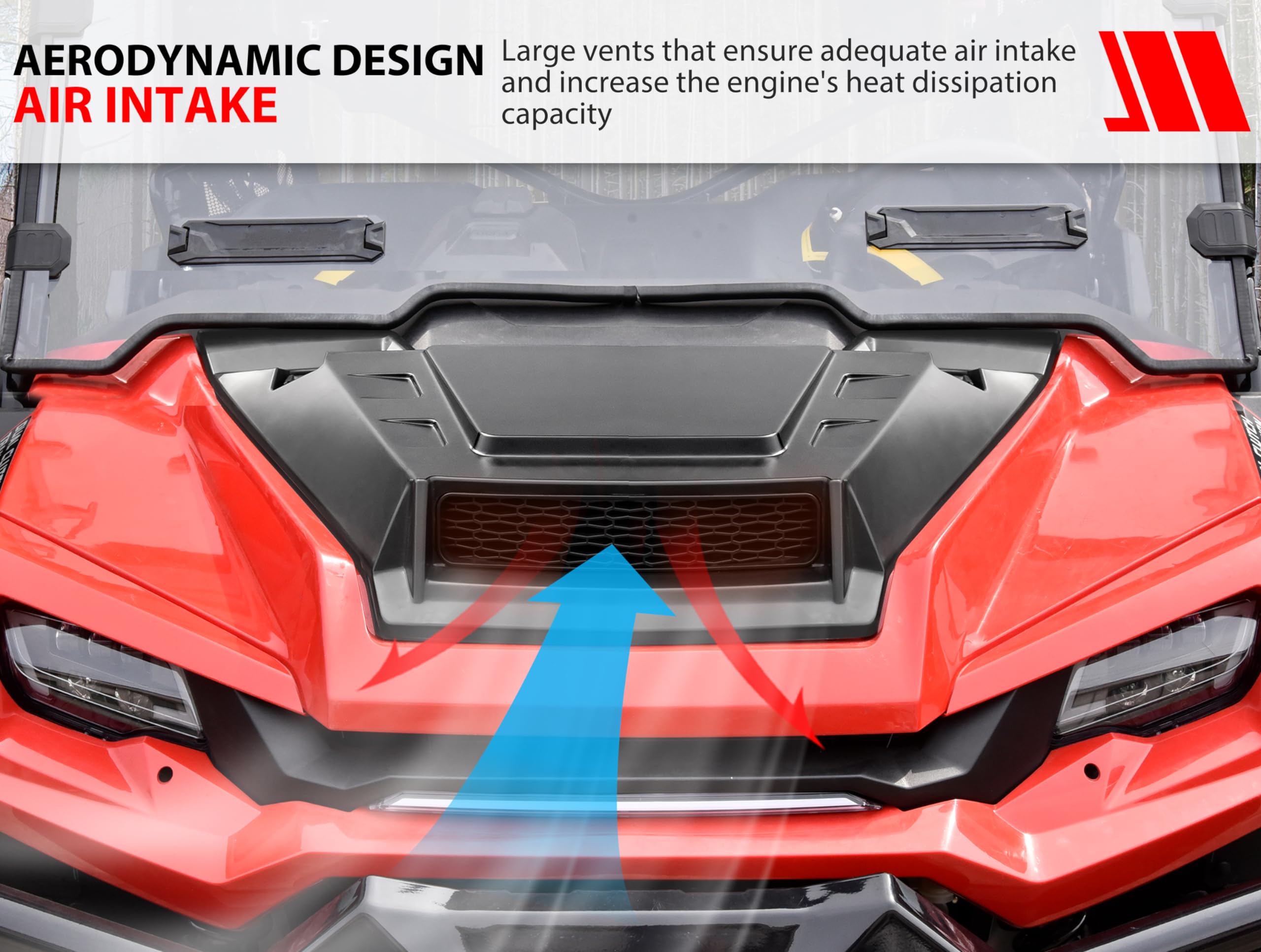 SAUTVS Sport Hood Scoop with Mesh for Honda Pioneer 1000-3 1000-5 1000-6 (2016-2025) | Front Hood Cover with Grill Vents Kit | Easy Installation | Off-Road & Adventure Accessories