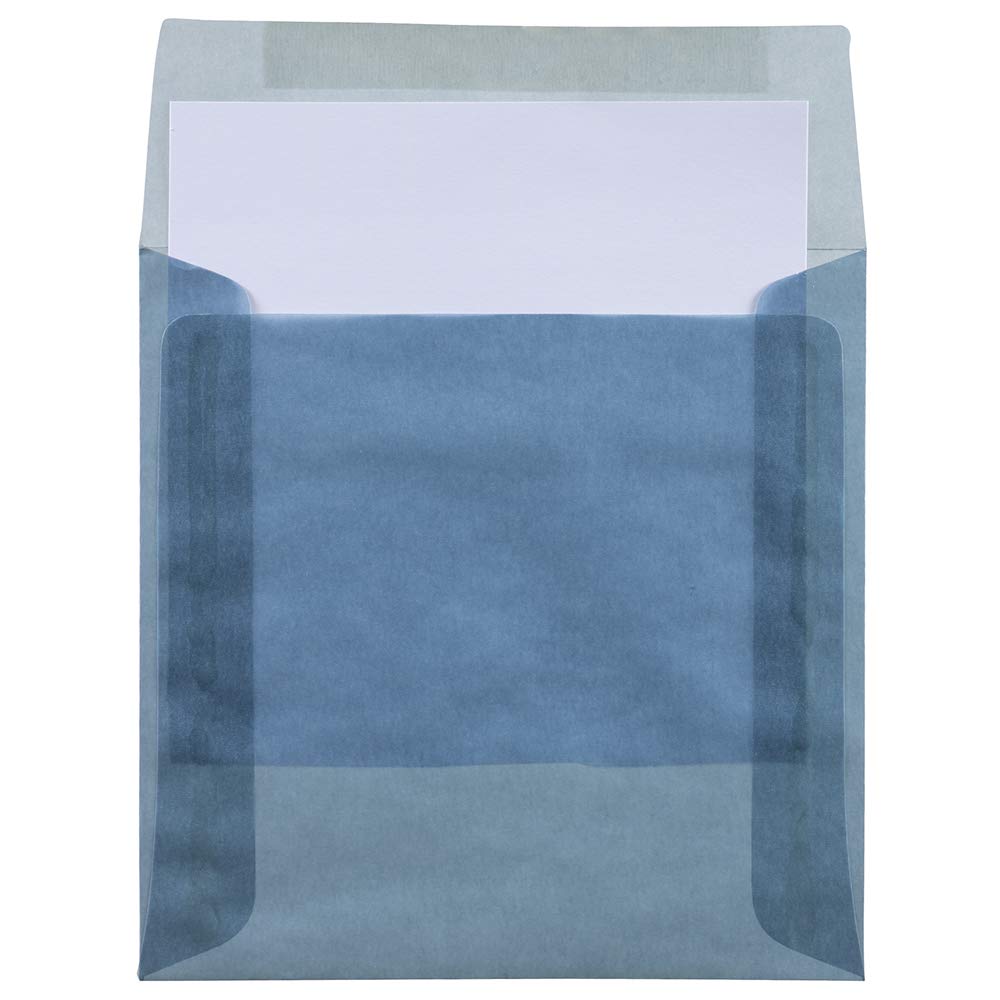JAM PAPER 6.5 x 6.5 Inch Square Translucent Vellum Envelopes - Surf Blue - Bulk Pack of 250 - Perfect for Wedding Invitations, Greeting Cards, and Business Stationery