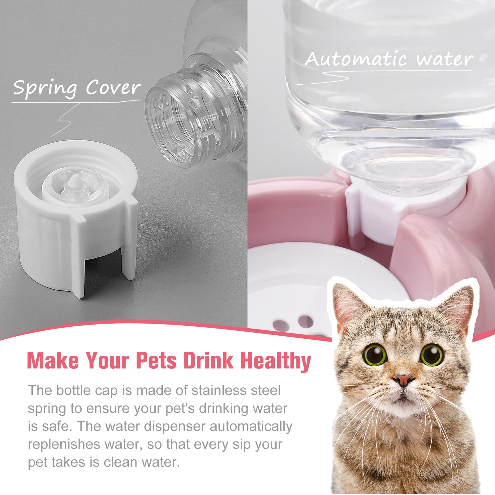 Stainless Steel Cat and Small Dog Bowls Set with Water Dispenser - Non-Slip Pet Food and Water Dishes for Indoor/Outdoor Use - Pink (Perfect for Home, Travel, and Outdoor Adventures)