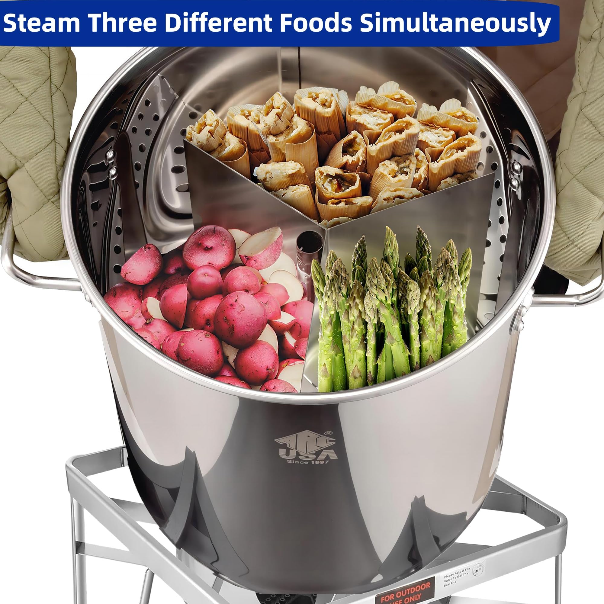 **ARC 52QT Stainless Steel Turkey Fryer Pot with Propane Burner Kit – Outdoor Cooking, Seafood Boil, Crawfish Boil, Home Brewing & Tamale Steamer – Includes Basket & Steamer Rack – Perfect for Backyard BBQs, Camping & Large Gatherings**