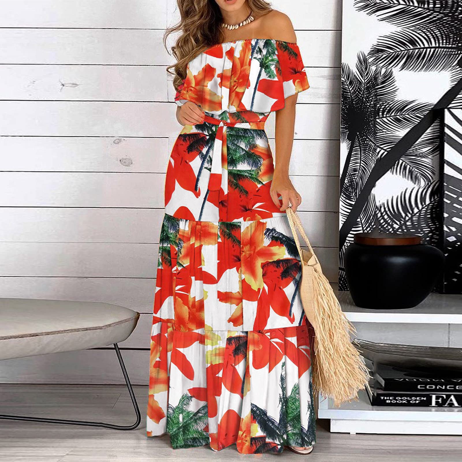 Women's Floral Print Lace Sleeveless Dress with Ruffle Hem - Elegant Summer Casual Dress for Beach, Party & Date Night