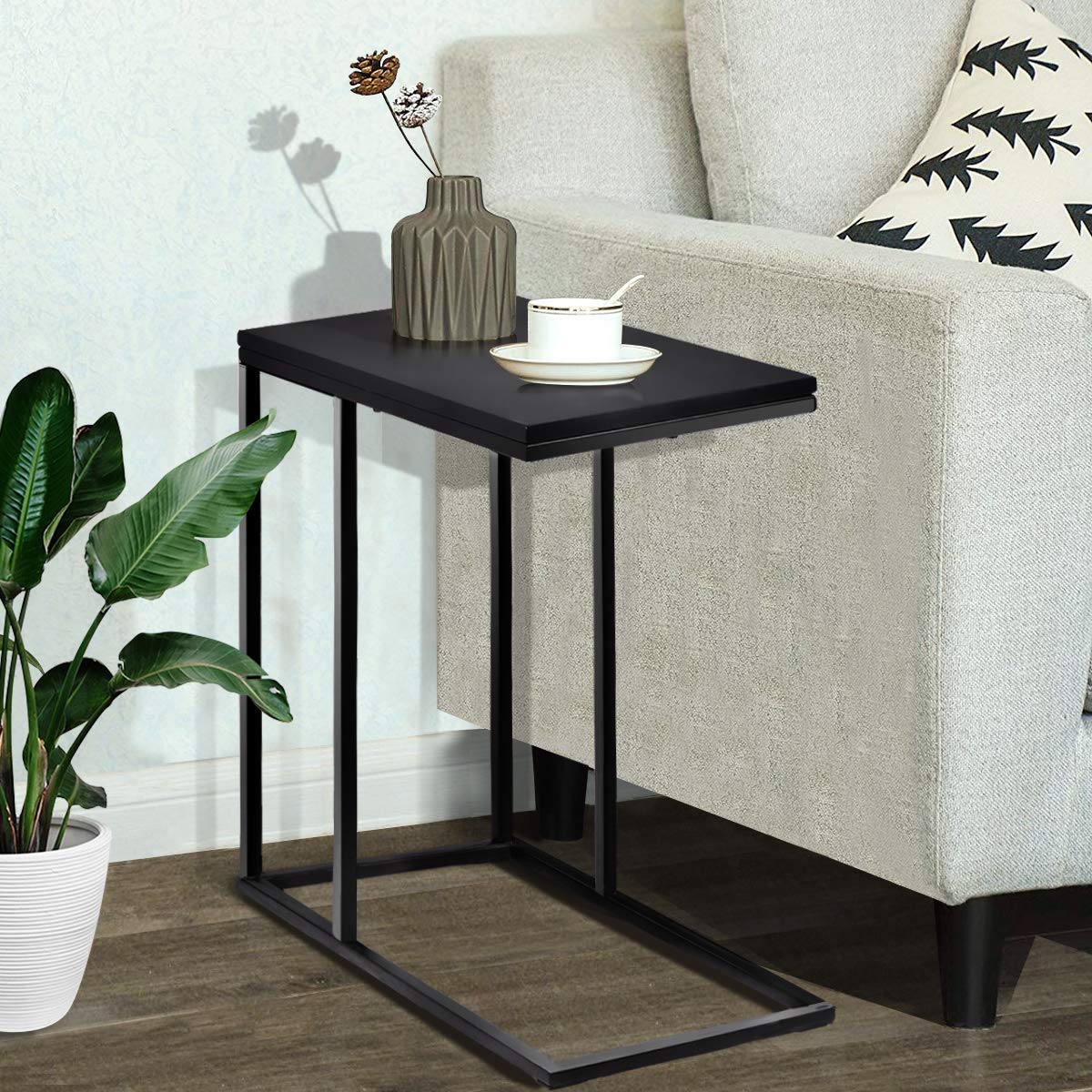Tangkula 2-Pack Black Coffee Tray Sofa Side Table - End Table Ottoman with Storage for Living Room, Couch Console Stand, TV Lap Snack Tray - Perfect for Home Decor, Coffee & Snacks While Watching TV