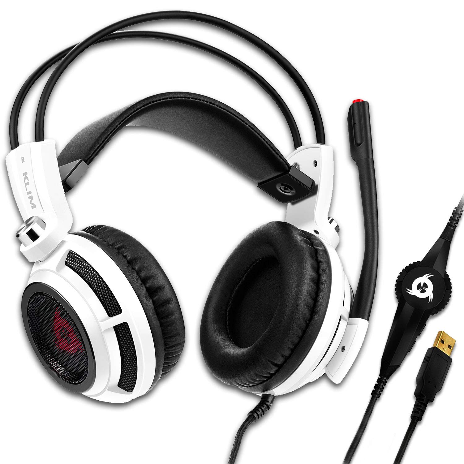 KLIM Puma Gaming Headset with Microphone - Lightweight PS5 Headset - 7.1 Surround Sound - High Quality Audio - Vibration Feedback - Compatible with PC, PS4, PS5 - White (New) - Perfect for Competitive Gaming, Streaming & Virtual Meetings