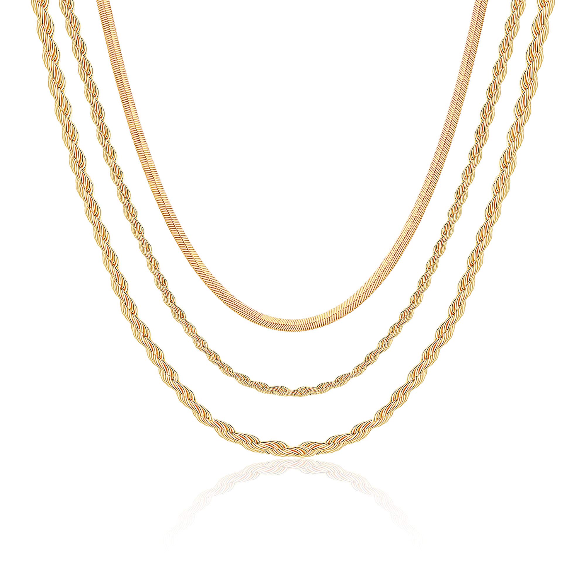 14K Gold Plated Women's Layered Necklace Set - Dainty Coin Pendant, Herringbone & Snake Chain Choker - Elegant Jewelry Gift for Her | Perfect for Date Nights, Office Wear & Special Occasions