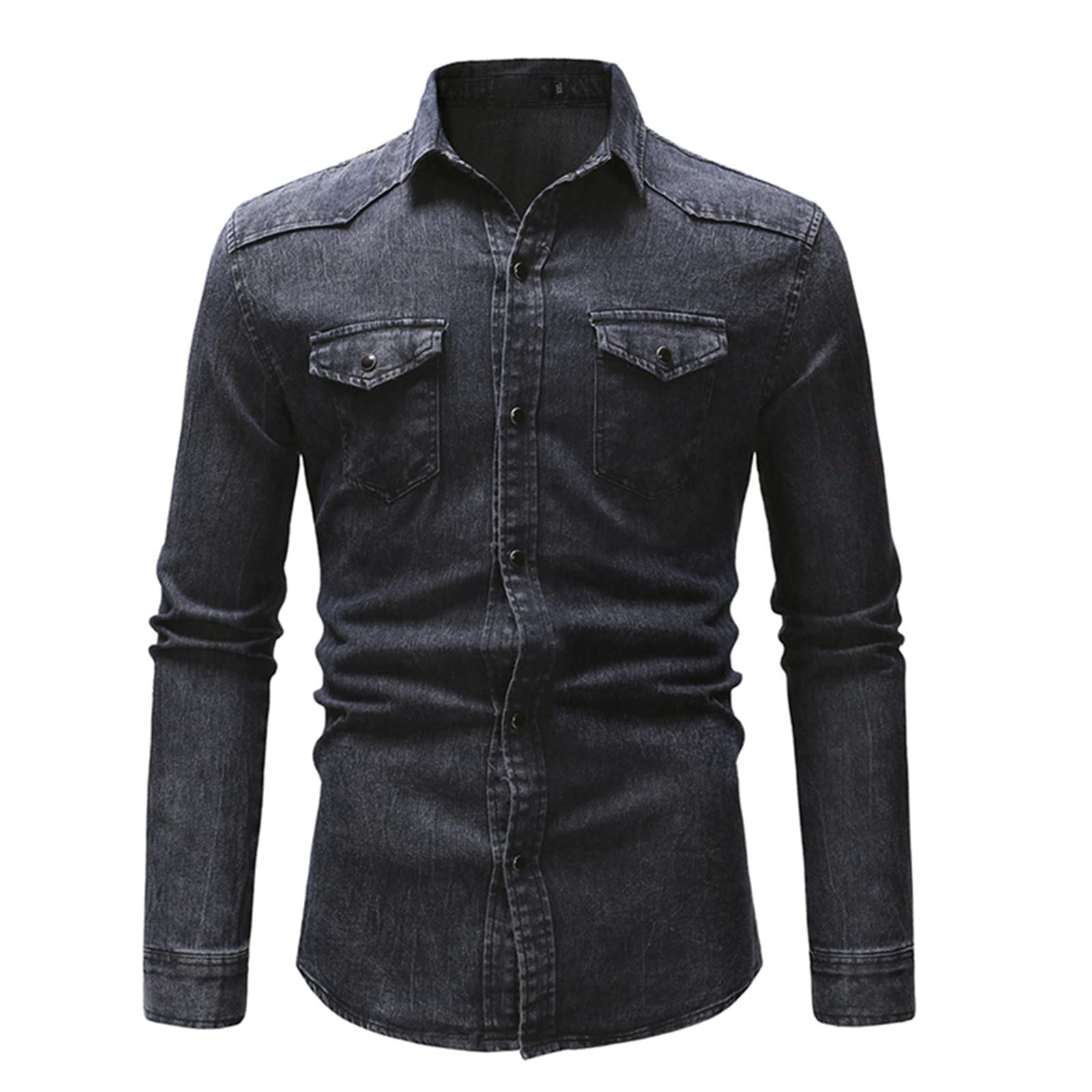 YZ-Henoeng Men's Long Sleeve Denim Shirt - Solid Color Cotton Jeans Shirt for Spring | Casual Wear, Outdoor Activities & Layering
