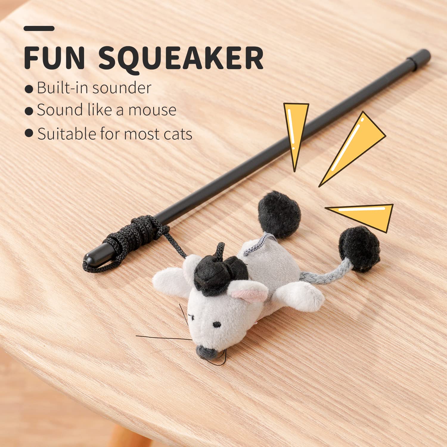 PAZ'S GIFT Interactive Cat Wand Toy with Cute Mouse - Teaser Wand for Indoor Play, Squeaky Fun Kitten Toy for Chase & Exercise - Reduce Boredom for All Cats - Perfect for Playtime, Training & Bonding with Your Feline Friend