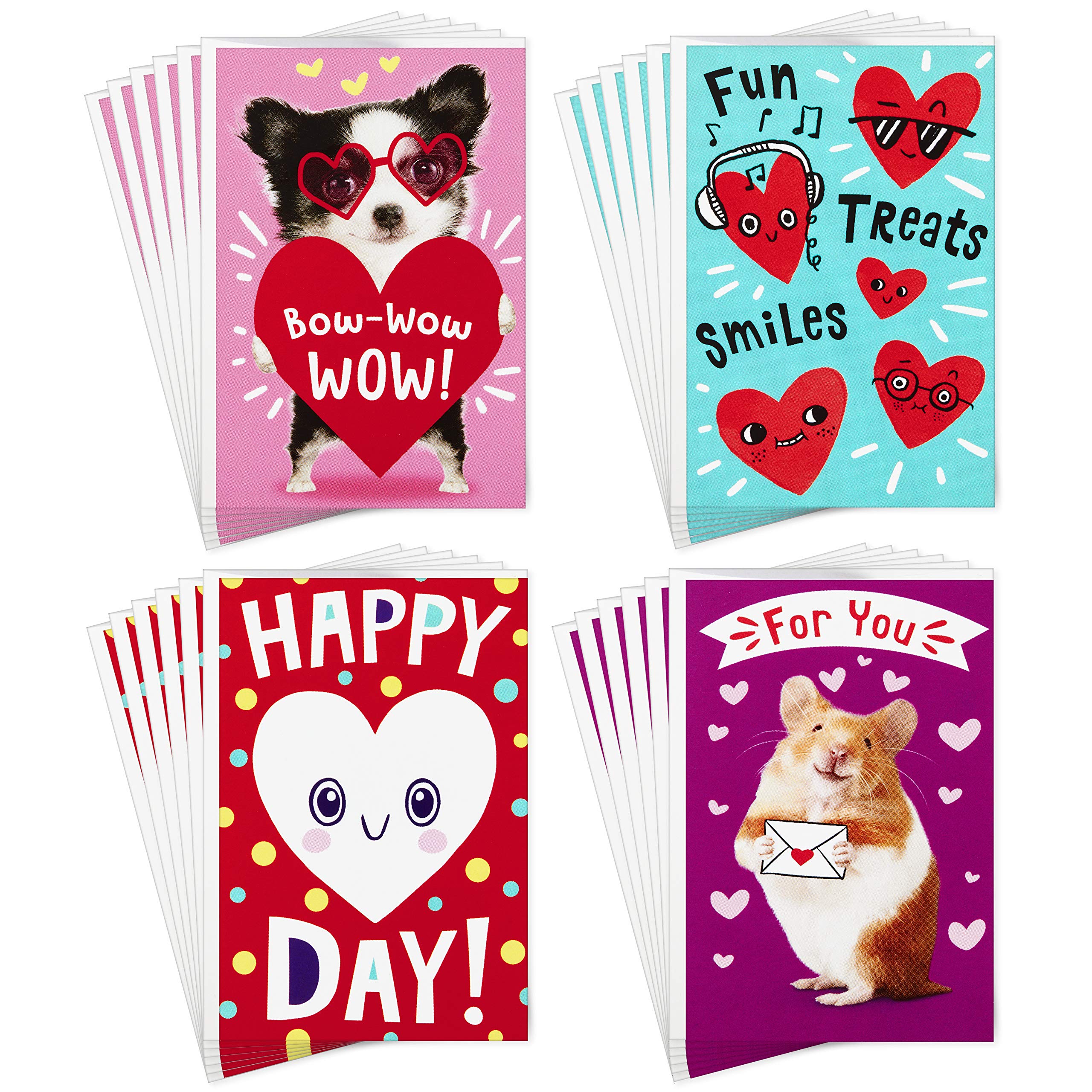 Hallmark Assorted Valentine's Day Cards for Kids - 24 Pack with Envelopes, Cute Heart Designs for Classroom Exchange, School Parties & Friendship Celebrations
