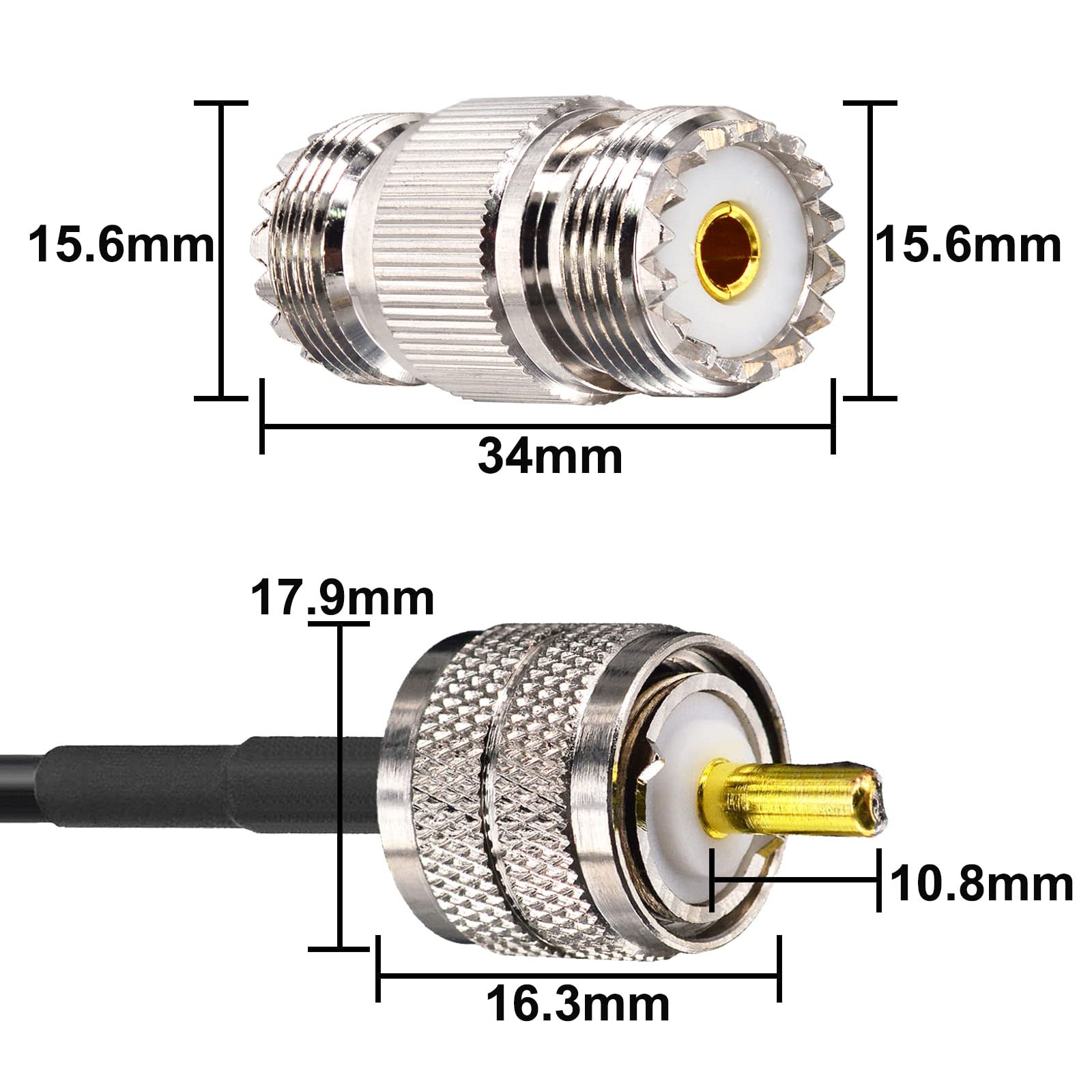 CB Antenna Cable - PL259 RG58 Coaxial Cable 49.2ft with 2PCS UHF SO239 Female Adapters | 50 Ohm Coax Cable for CB Ham Radio, SWR Meter & Antenna Analyzer | Perfect for HF Radio, Amateur Radio & Mobile Communication Setups
