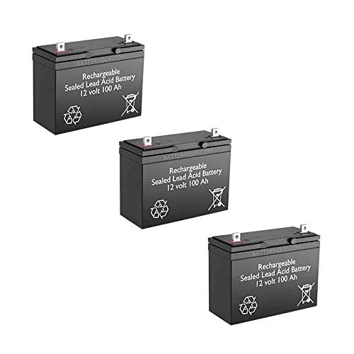 Tour 109 Replacement 12V 100Ah SLA Batteries - Rechargeable Deep Cycle BatteryGuy Brand Equivalent (3-Pack) - Perfect for Golf Carts, Solar Power Systems & Emergency Backup Power