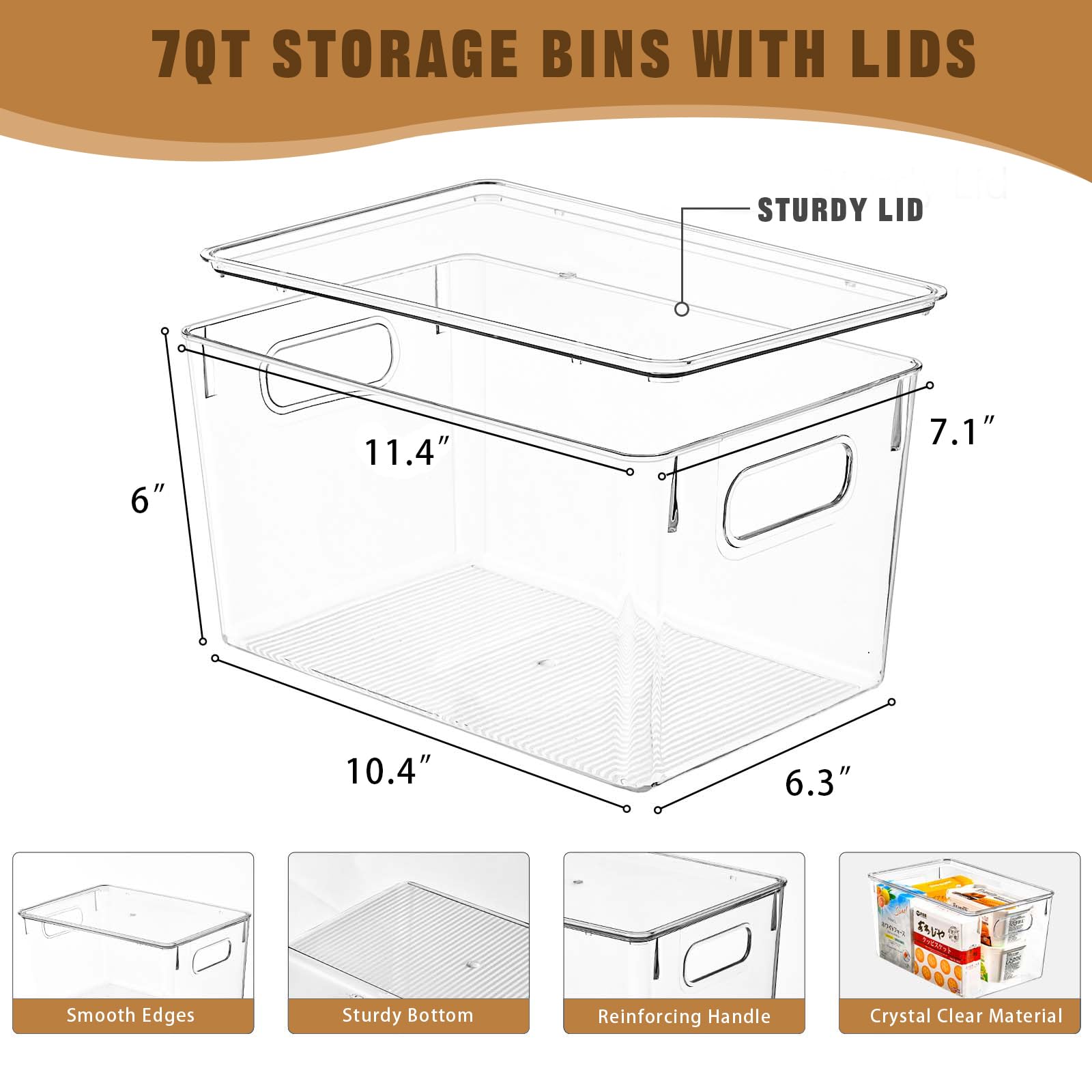6 Pack Clear Plastic Storage Bins with Lids - 7 Quart Stackable Organizing Containers for Home, Office & Closet - Durable Plastic Storage Boxes with Handles for Clothes, Toys, Books & Supplies (Great for Bedroom, Study & Pantry Organization)