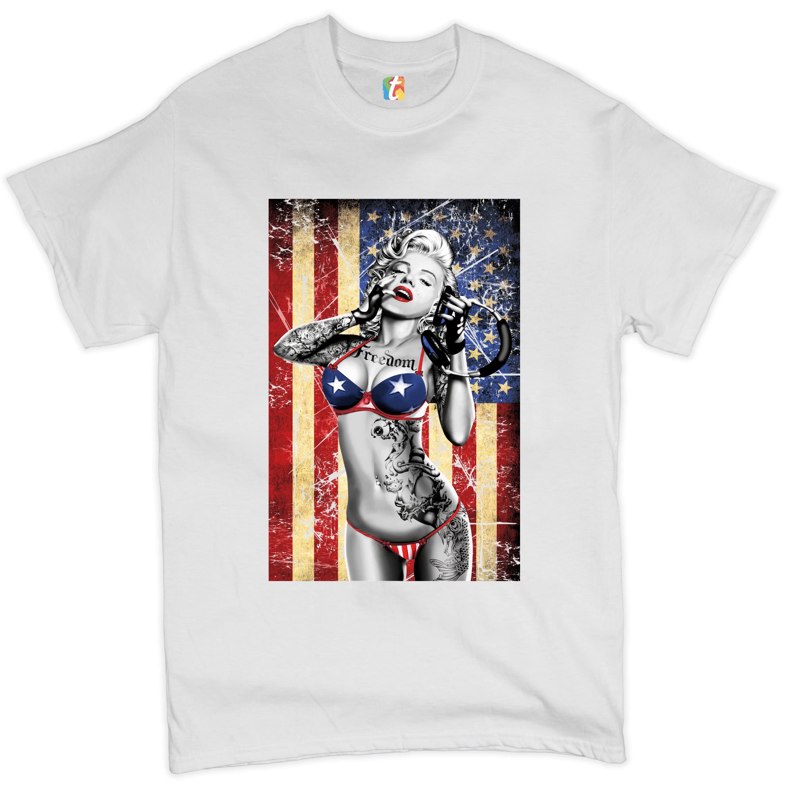 Vintage Marilyn Monroe Hollywood Glamour T-Shirt - American Flag Print Retro Starlet Tee for Men & Women | Casual Wear, Costume Parties, 1950s Theme Events