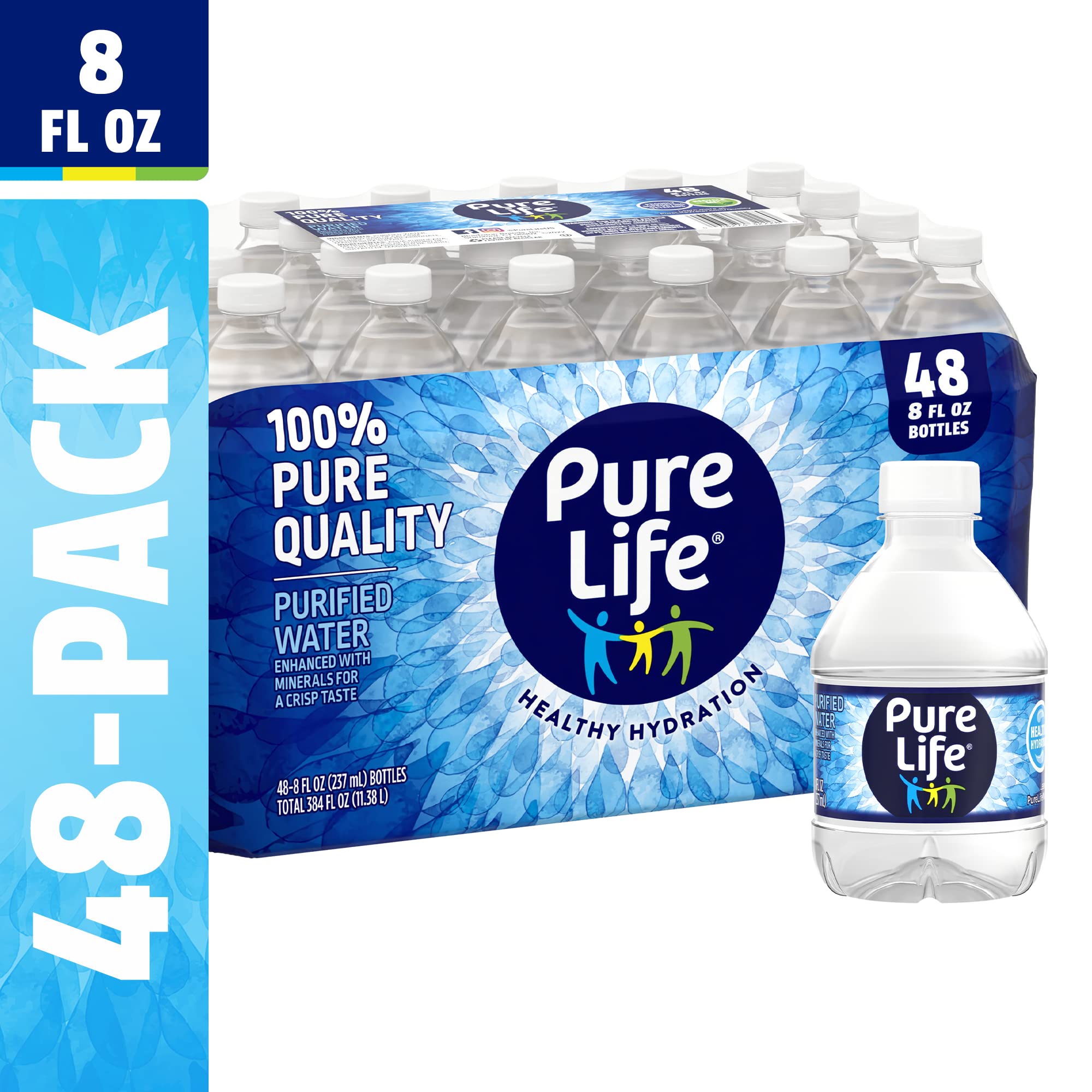 Pure Life Purified Water, 8 Fl Oz (48 Pack) - BPA-Free Plastic Bottles for Hydration On-The-Go, Office, Gym & Emergency Preparedness