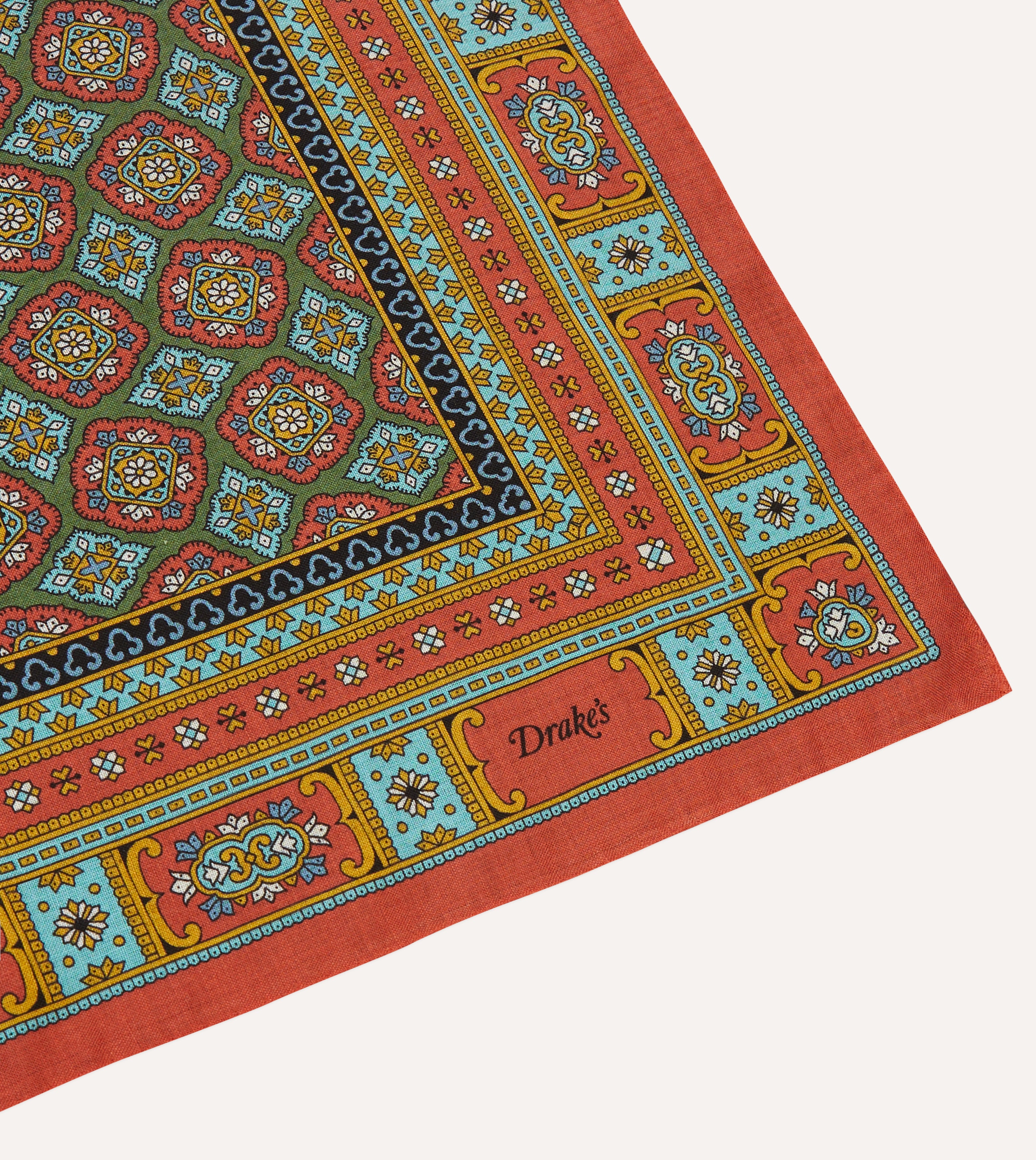 Red, Blue & Gold Floral Medallion Print Wool Silk Bandana Scarf - Stylish Hair Accessory & Neck Scarf for Women, Perfect for Boho Outfits, Festivals & Everyday Fashion