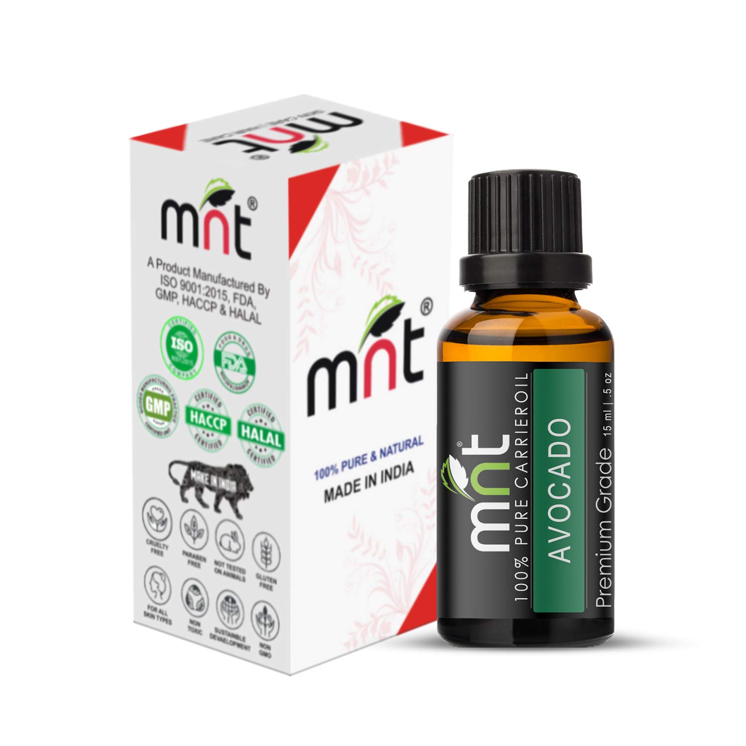 100% Pure Natural MNT Avocado Cold Pressed Carrier Oil - Therapeutic Grade for Aromatherapy, Hair, Face & Skin Care (15ML) - Perfect for Massage, DIY Beauty Recipes & Relaxation Therapy
