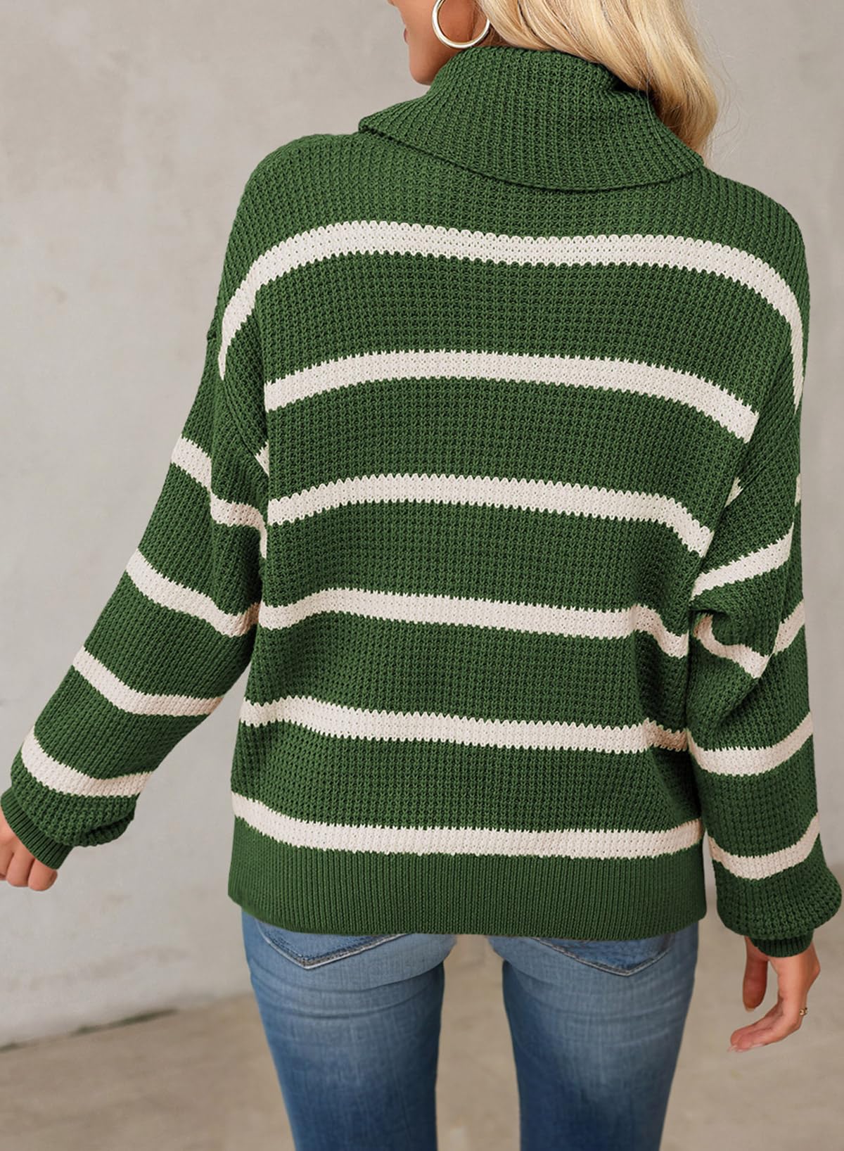 Dokotoo Women's Casual Long Sleeve Turtleneck Sweater - Striped Color Block Loose Knit Pullover Top for Fall & Winter | Perfect for Office, Travel and Daily Wear