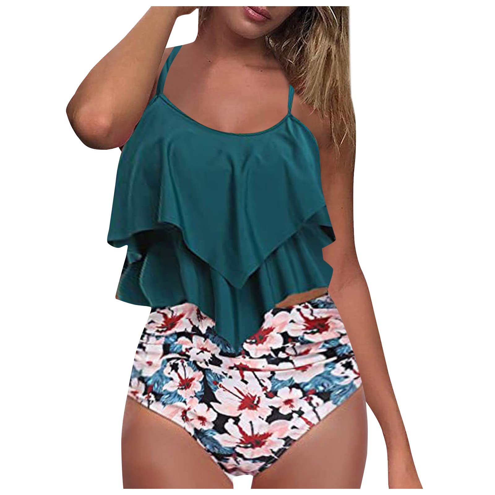Plus Size Women's 2-Piece Bathing Suit - High Waist Bikini Set with Sling & Split Design, Floral Print Summer Swimwear S-XXL - Perfect for Beach Vacations, Pool Parties & Tropical Getaways