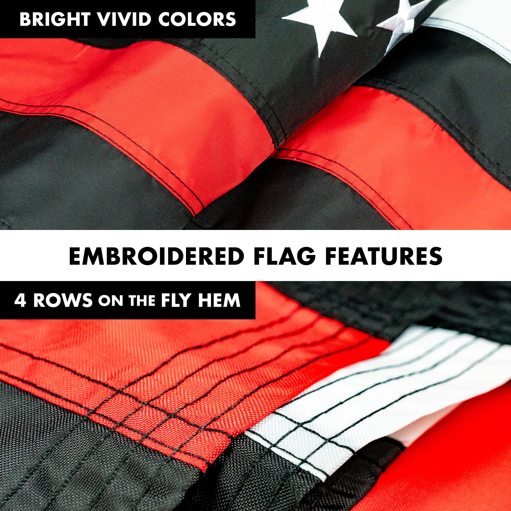 5ft Black Aluminum Spinning Flagpole with Thin Red Line Flag - 2x3ft Embroidered Flag with Brass Grommets Included - Perfect for Backyard, Memorial Displays & Patriotic Events