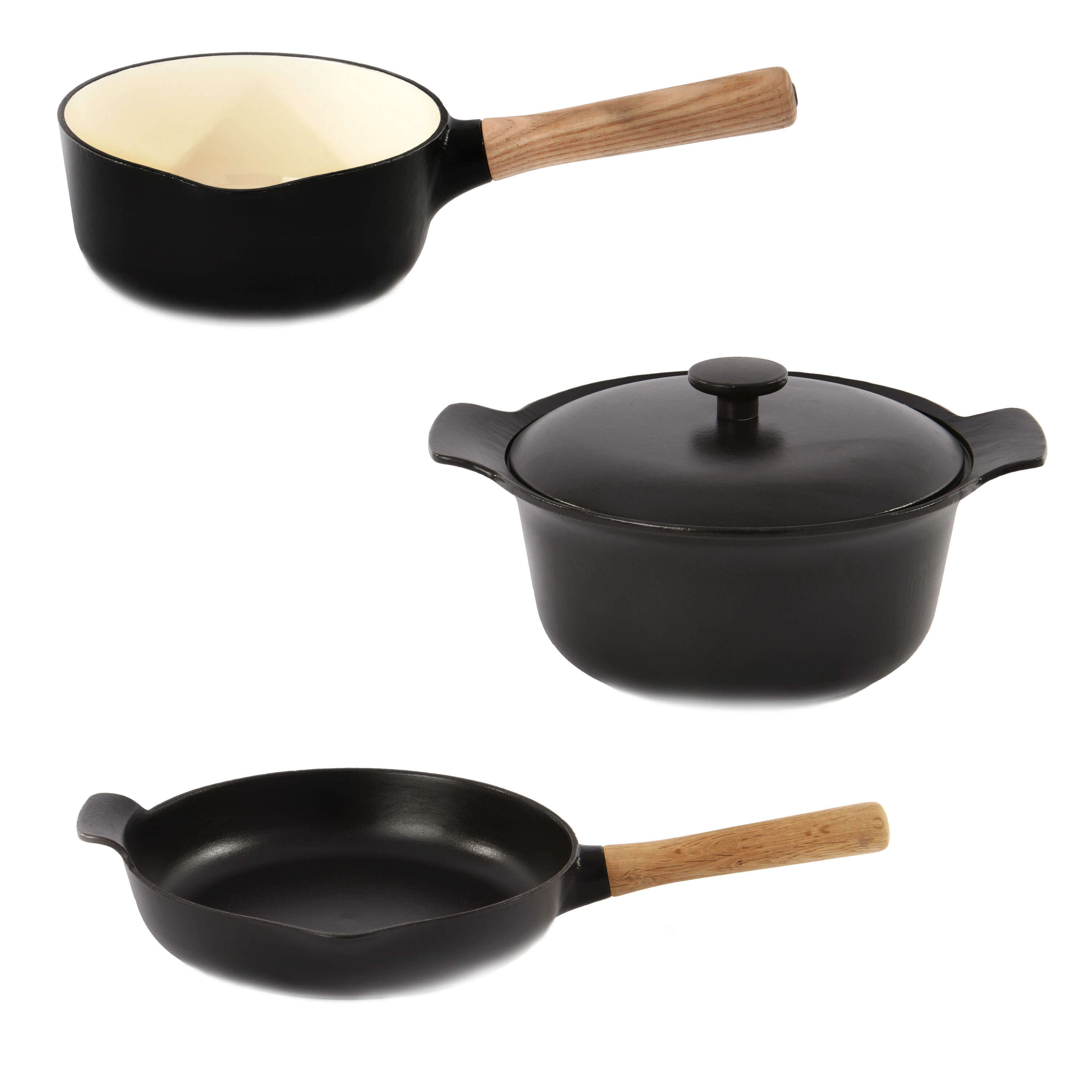 BergHOFF Ron 4-Piece Cast Iron Cookware Set - Premium Black Enameled Dutch Oven & Skillet for Braising, Frying & Baking - Perfect for Stovetop, Oven & Camping Cooking