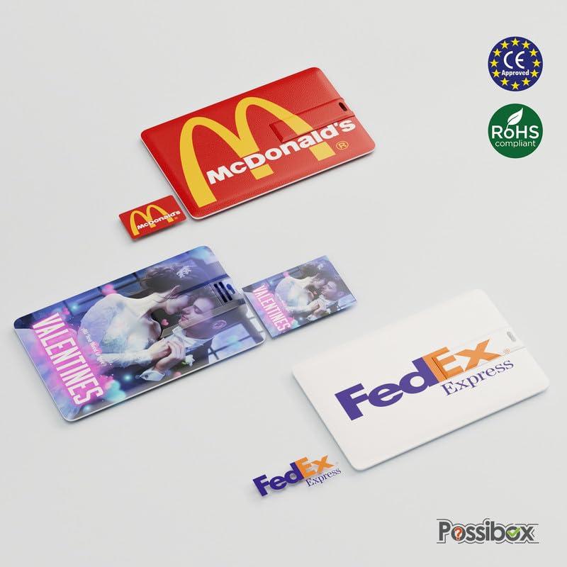 Custom Logo USB Flash Drive 1GB - Bulk 100 Pack Promotional Gift - Personalized Credit Card Style USB Drive for Business Branding, Trade Shows & Corporate Events