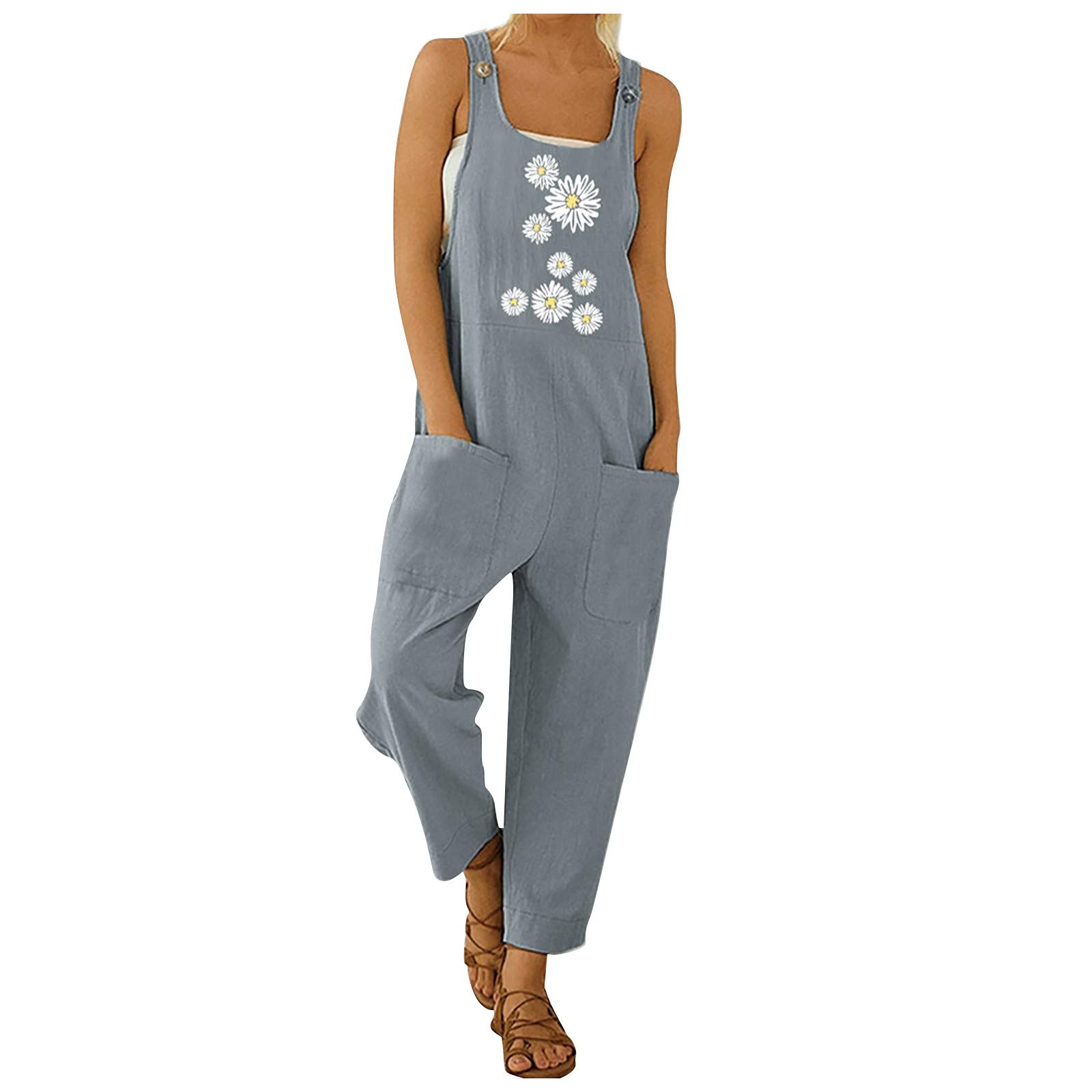 Sexy Women's Jumpsuit - Party, Club & Night Out Outfit - Fashionable Loose Fit Printed Romper with Pockets & Suspenders - Perfect for Beach, Casual Wear & Evening Events